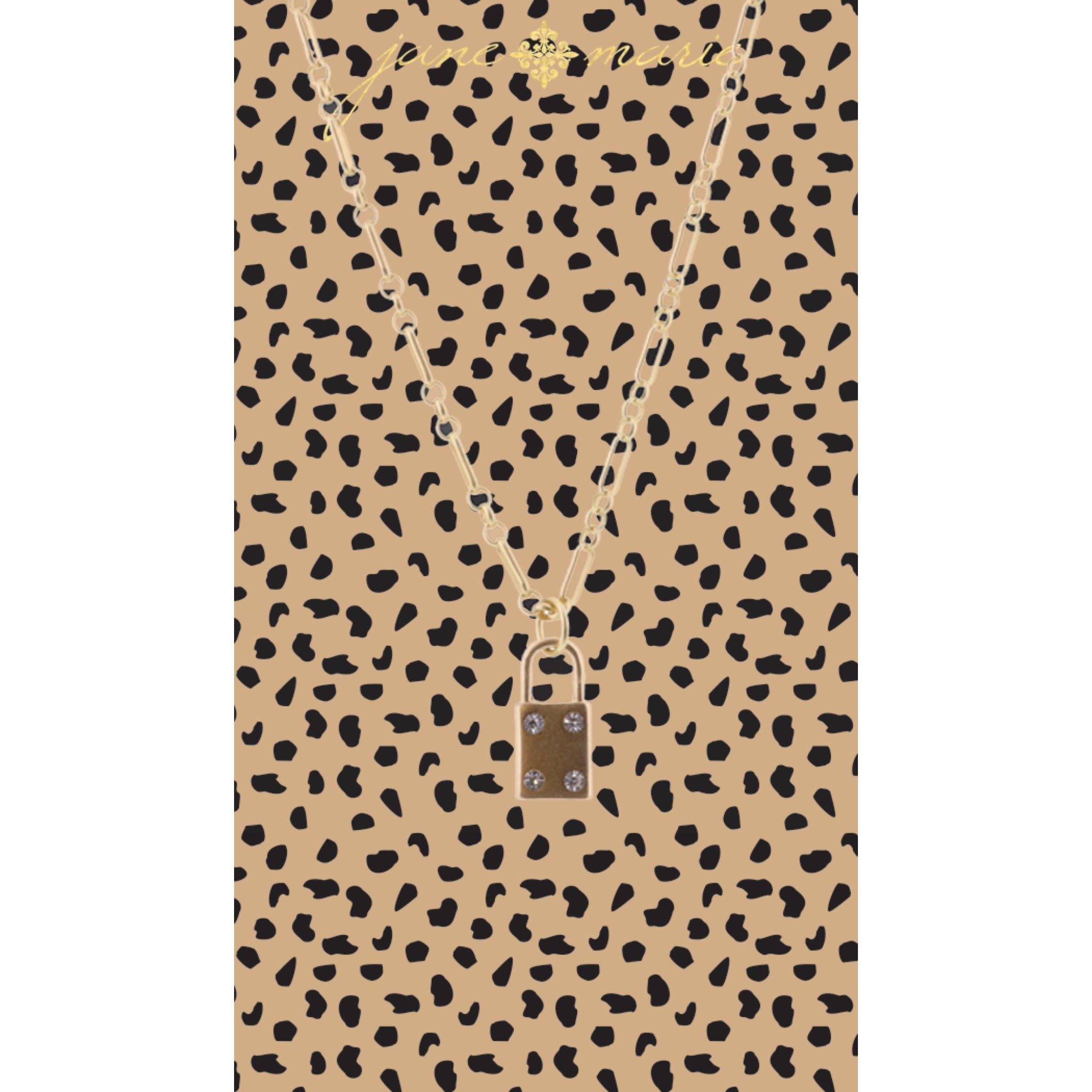 16" Gold Padlock with Crystal Corners Necklace, 3" Ext