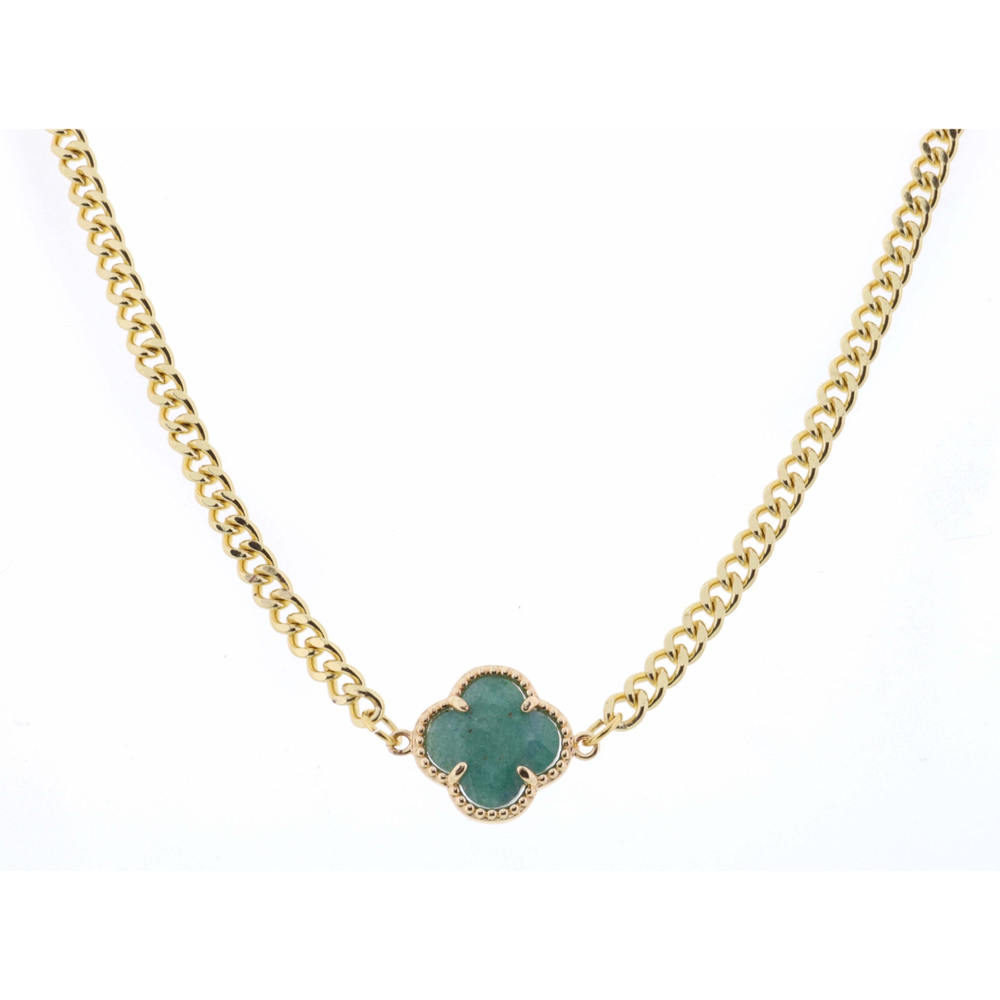18" Amazonite Clover on Curb Chain Necklace