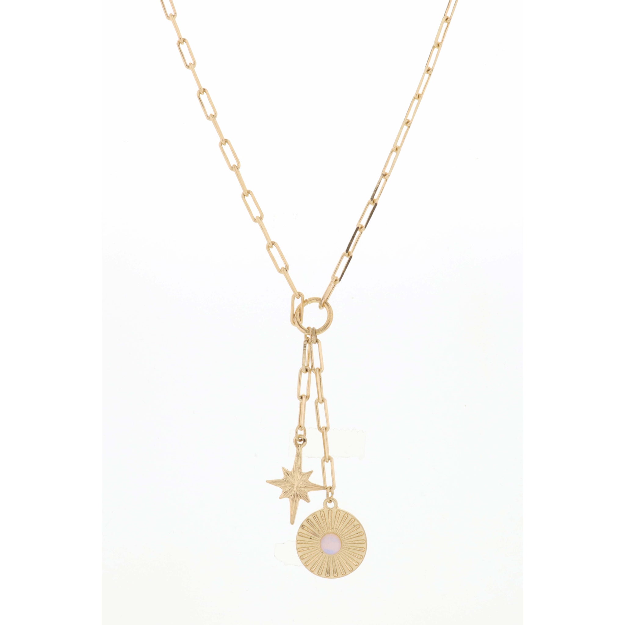 20" Gold Chain with Starburst & Textured Disc Necklace, 3" Ext