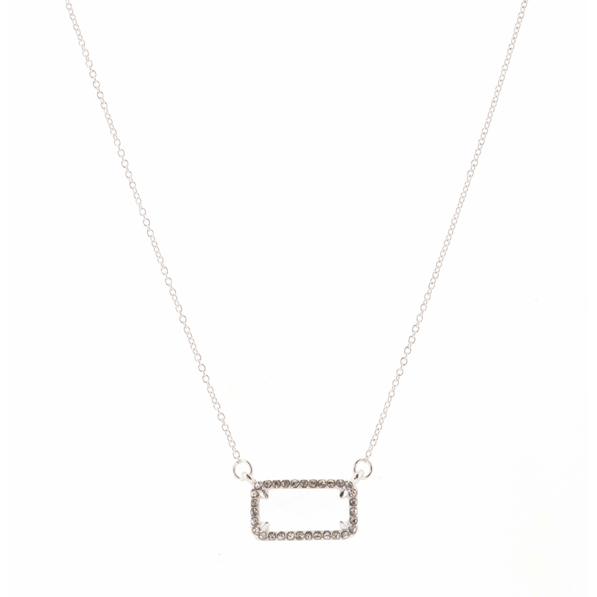 14" Opal Rectangle Encased in Gold & Clear Stones Necklace, 3" Ext