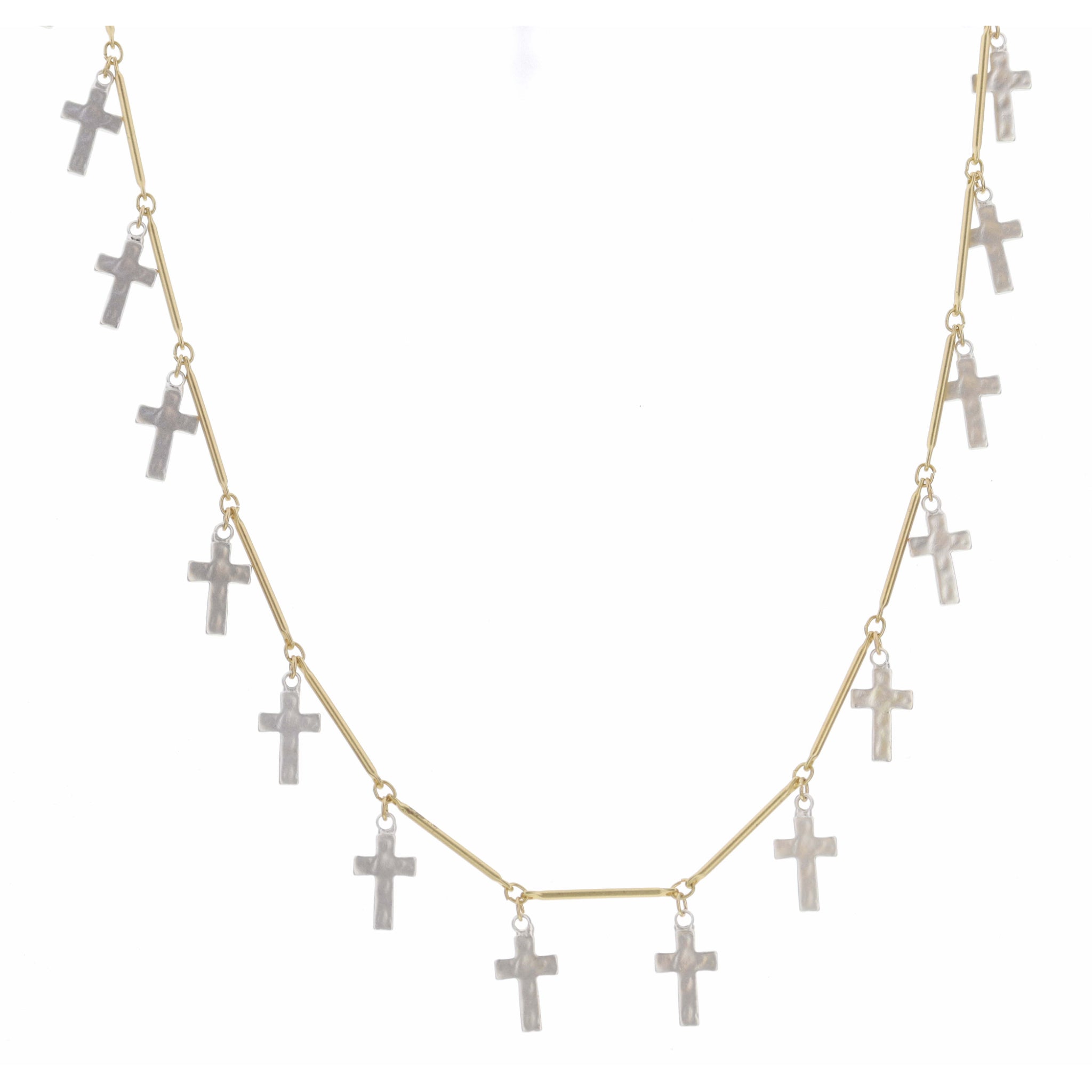 16" Silver Cross Station Necklace , 3" Ext
