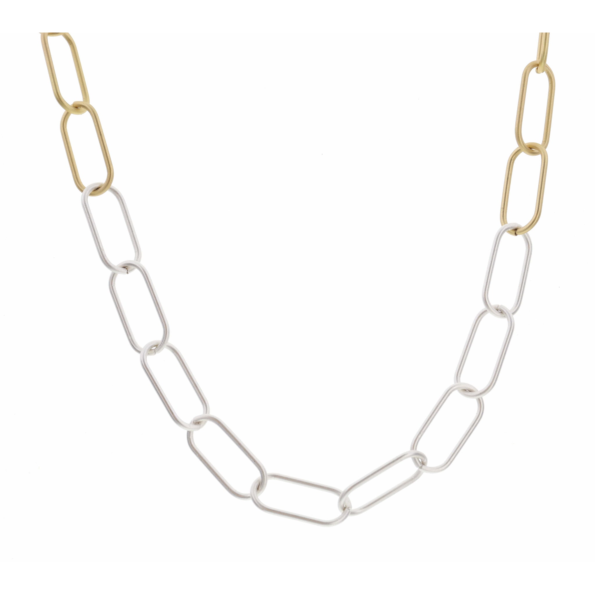 16" Two Tone Oval Link Chain Necklace , 3" Ext