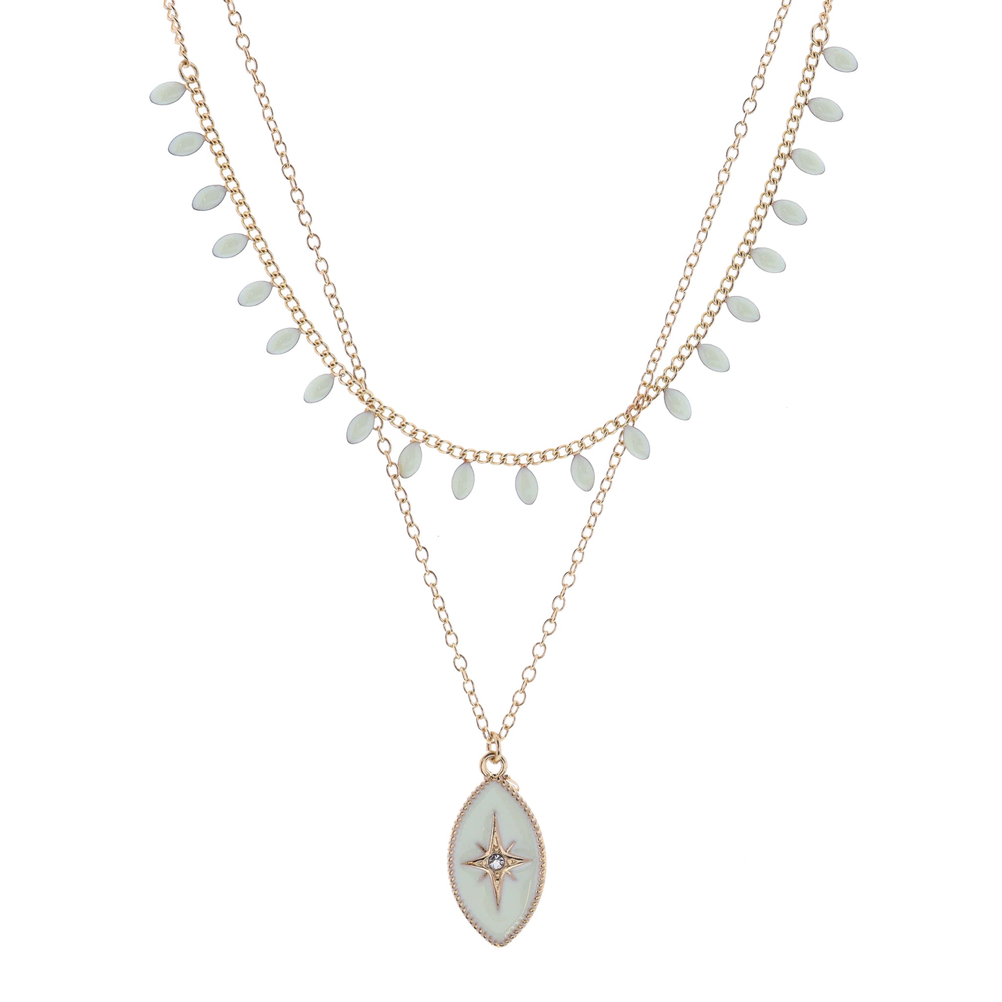 16", 18" 2 Layered Starburst on Ivory Marquise Necklace, 3" Ext