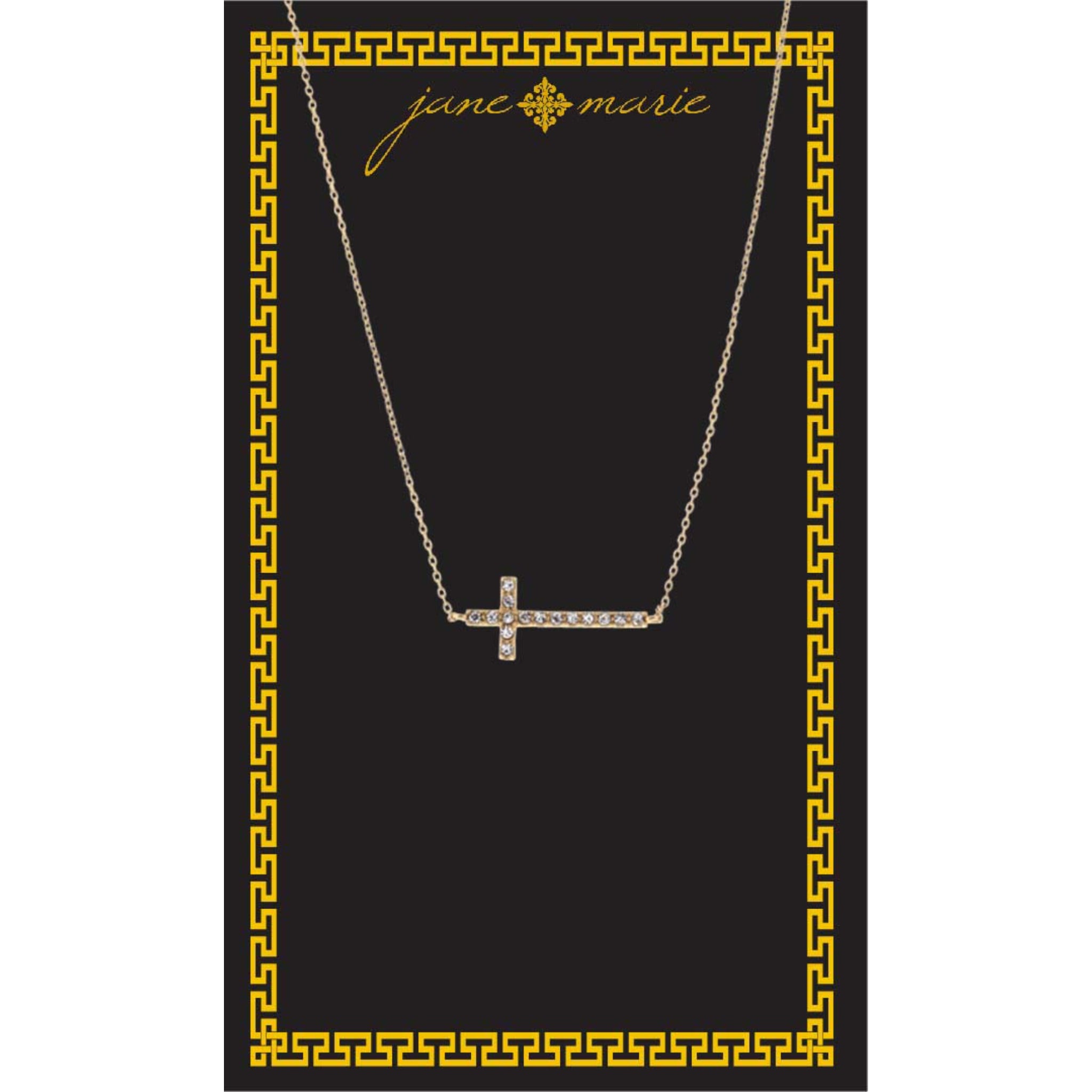 16" Clear Crystal Sideways Cross Necklace, , 3" Ext