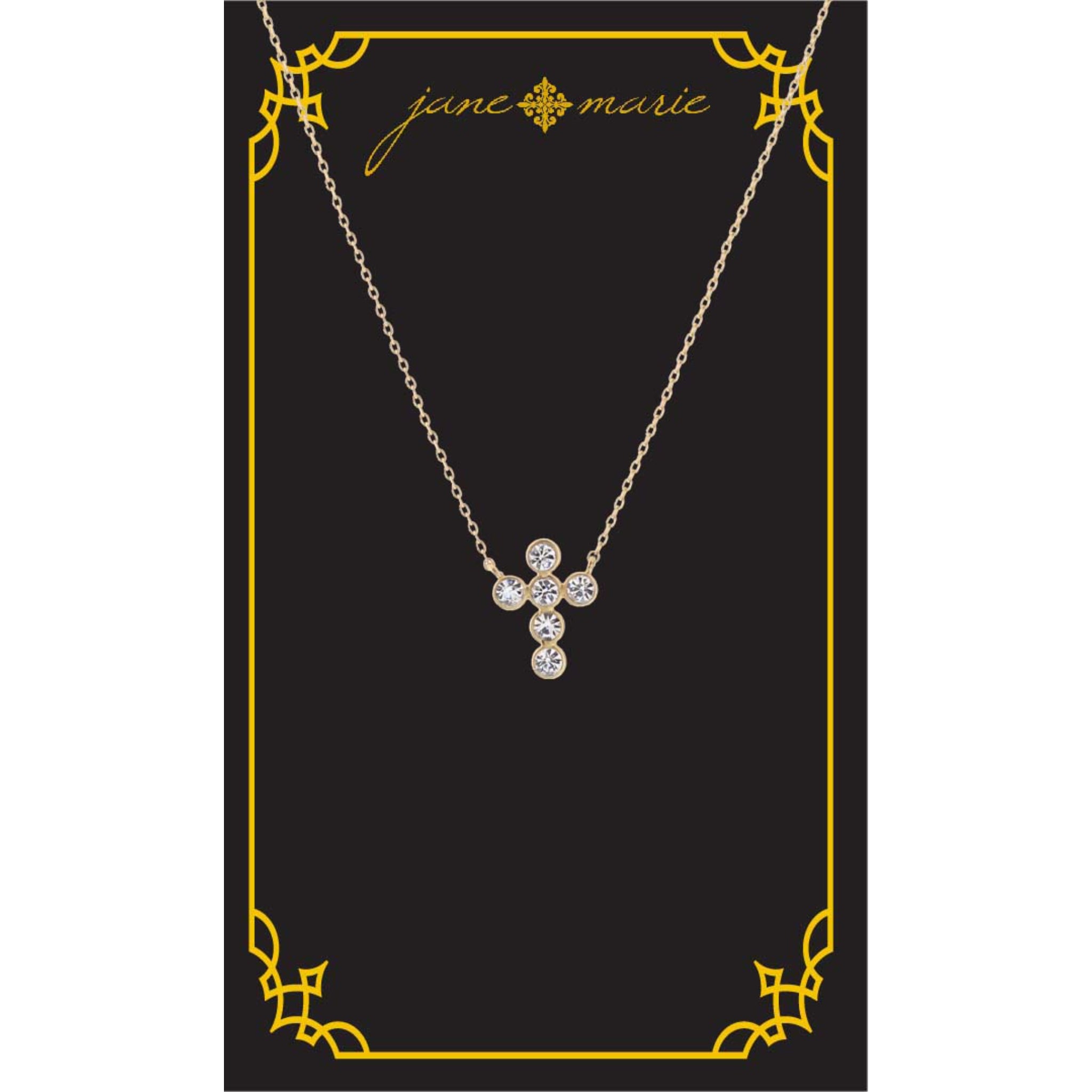 16" Clear Round Crystal Cross Necklace, , 3" Ext