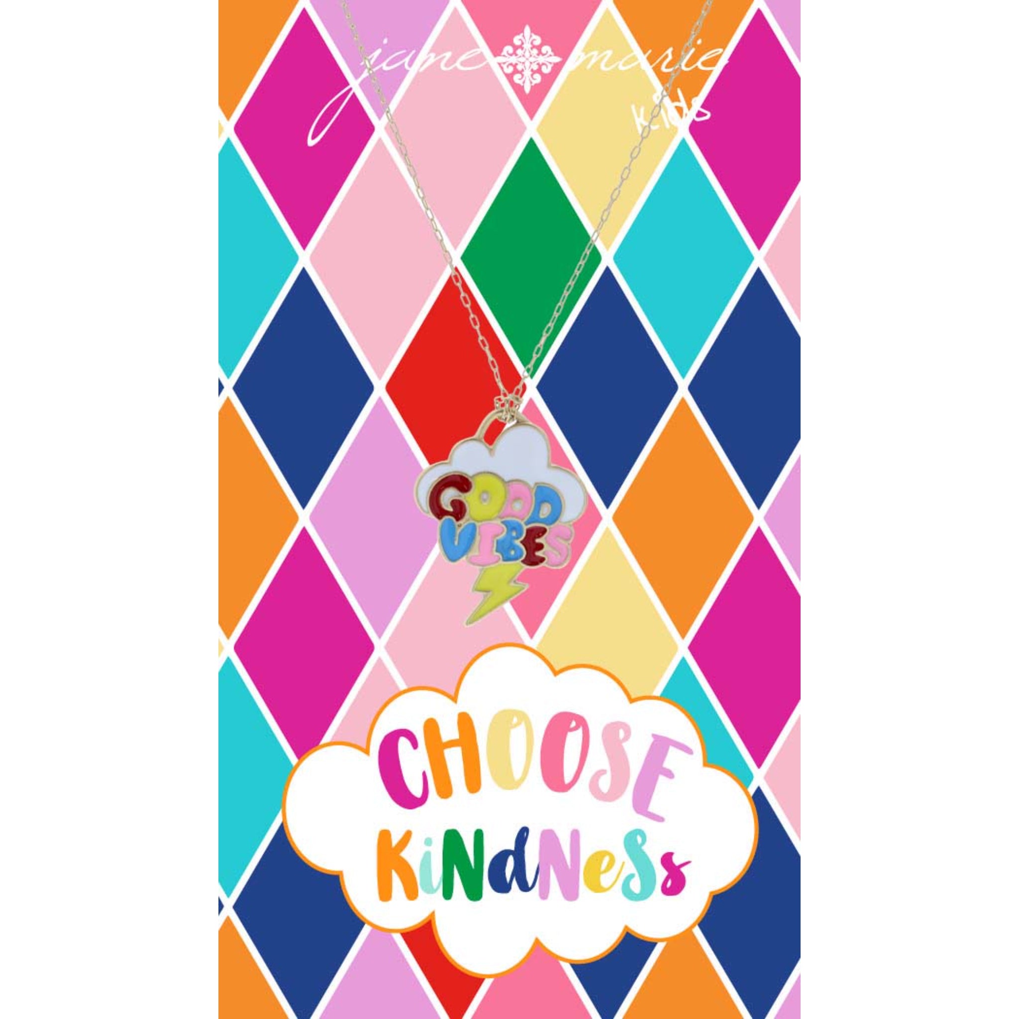 Kids 14" Enamel "Good Vibes" Cloud Necklace, 3" Ext