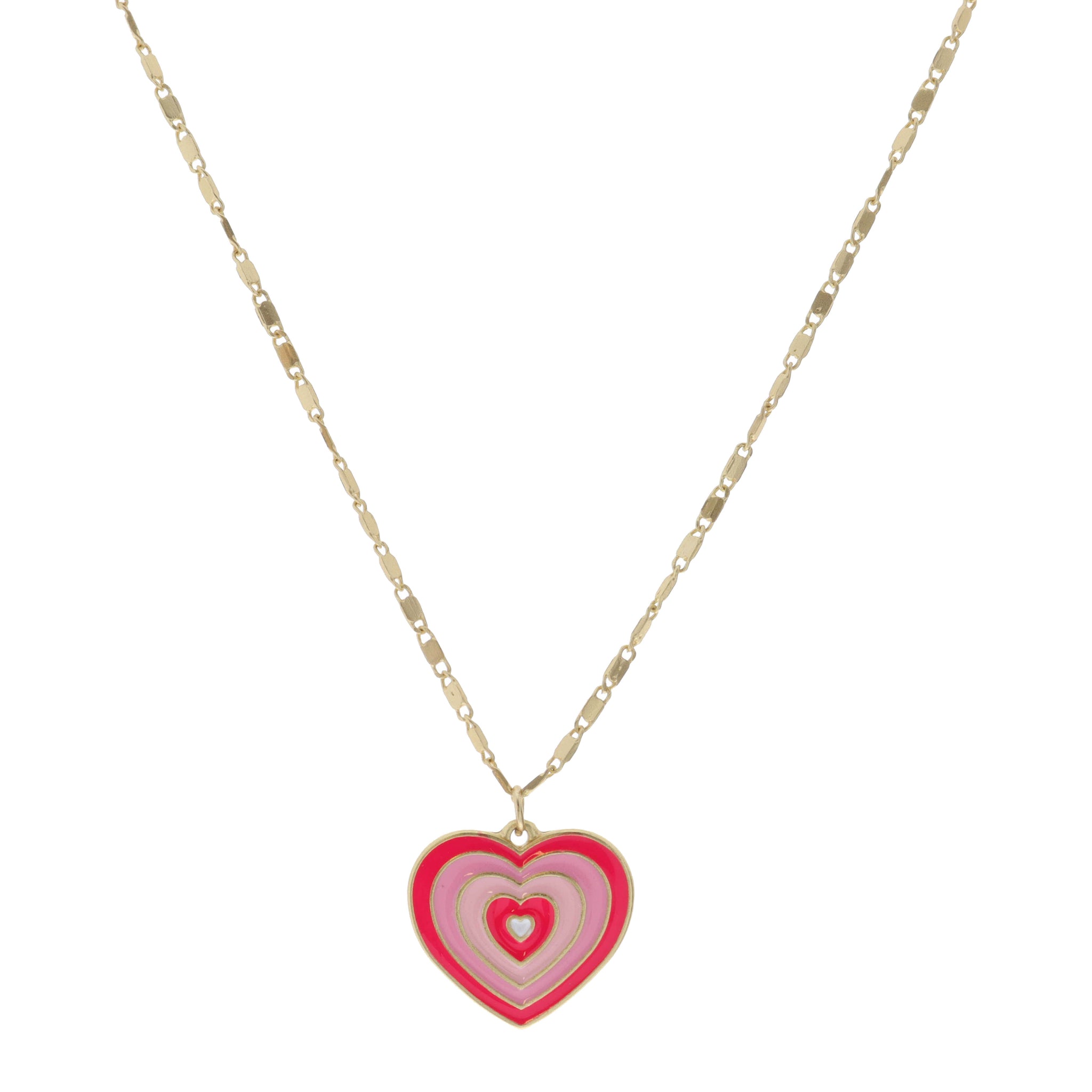 Kids 14" Multi Pink Enamel Heart Necklace , 3" Ext