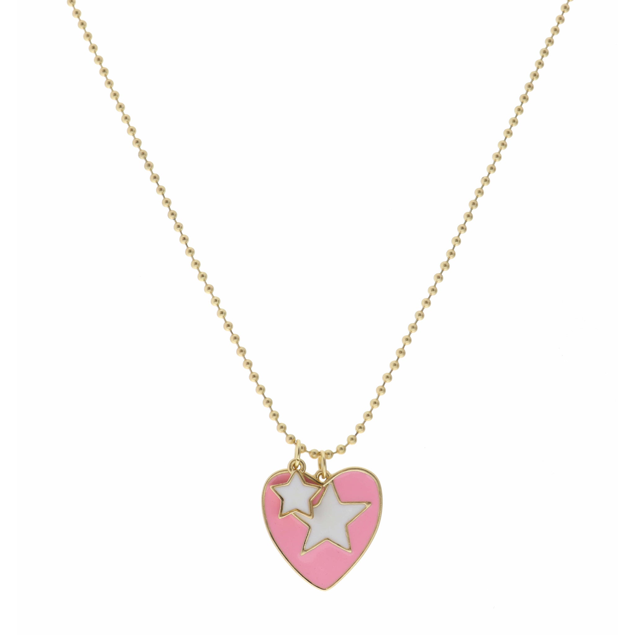 Kids 14" White Star on Pink Heart Disc with Small White Star Necklace