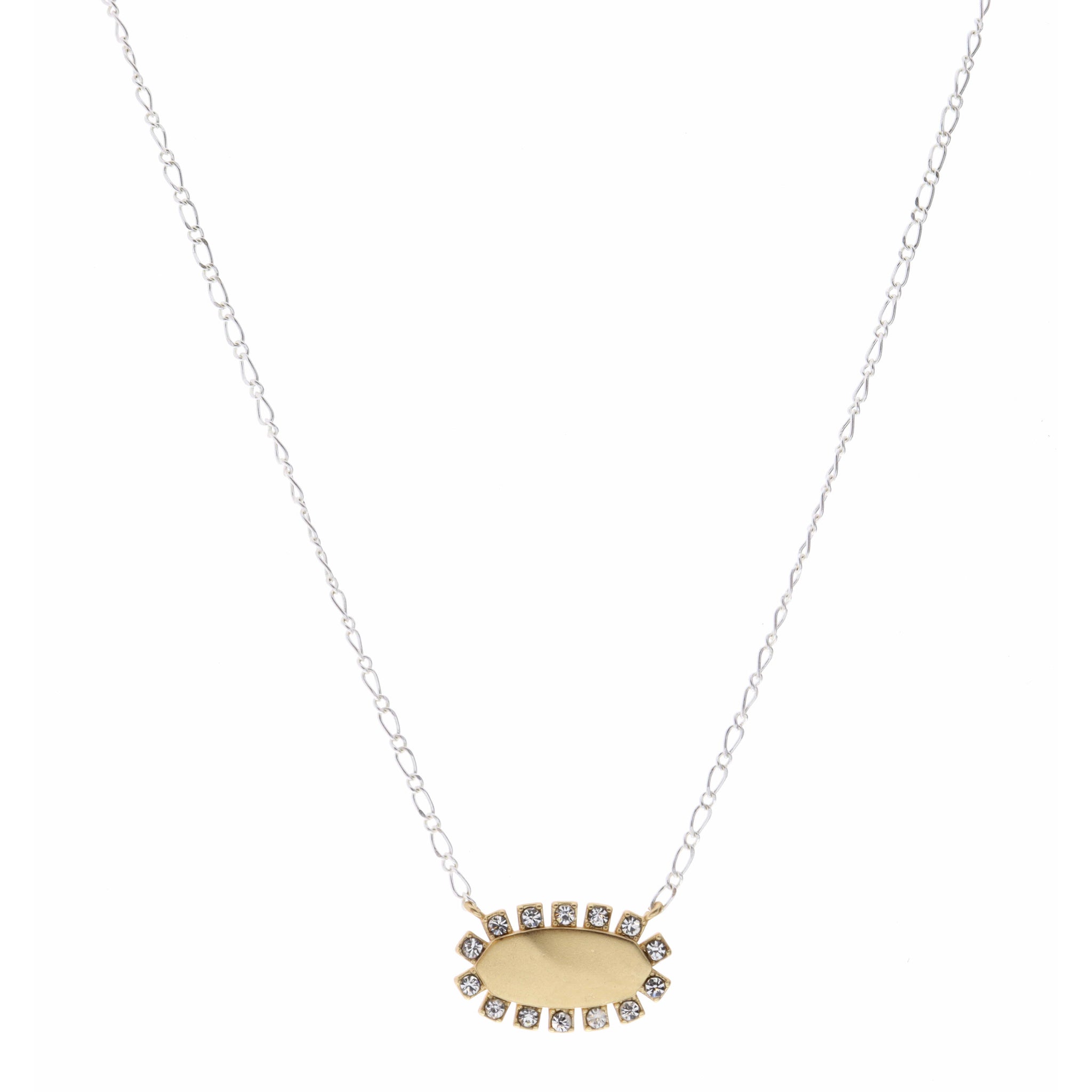 16" Sideways Pointed Oval with Crystal Accents Necklace, 3" Ext