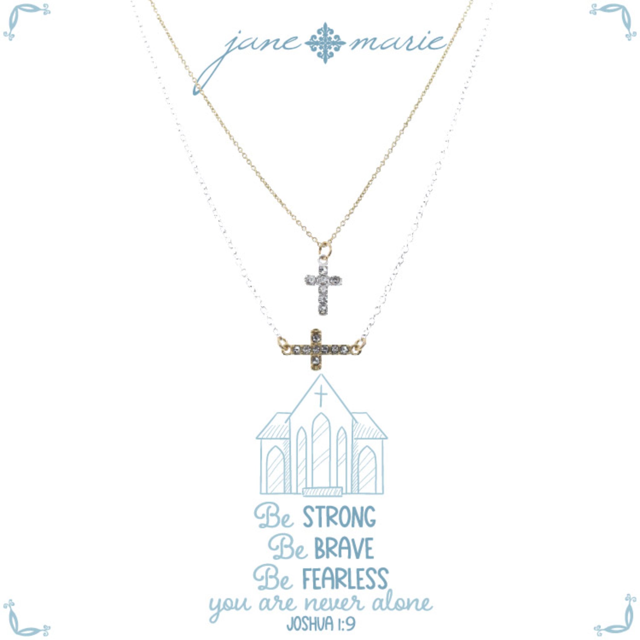 Kids 14", 16" Mom + Daughter Set, Crystal Crosses Necklace, 3" Ext