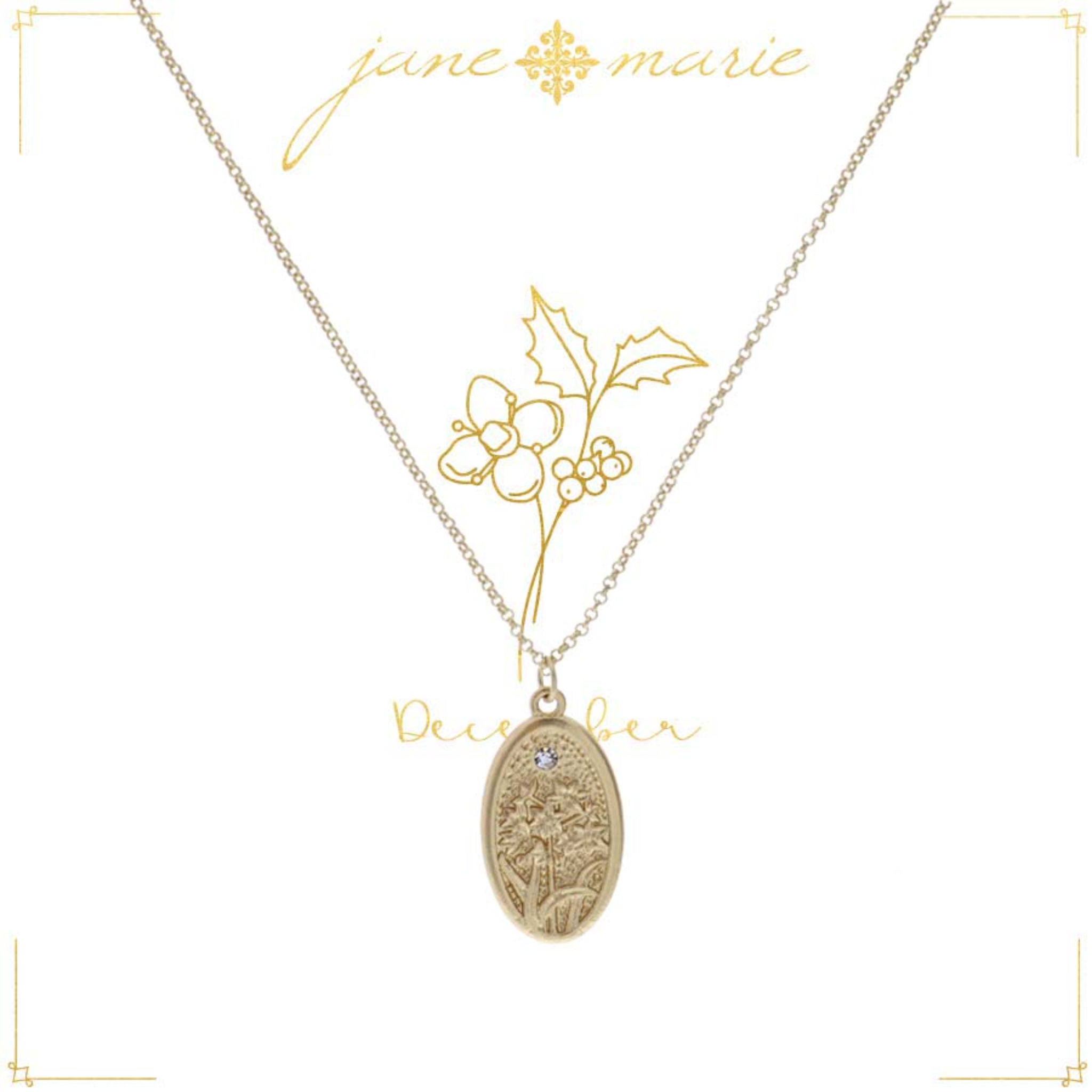 18" Holly "December", Floral Oval Necklace, 3" Ext