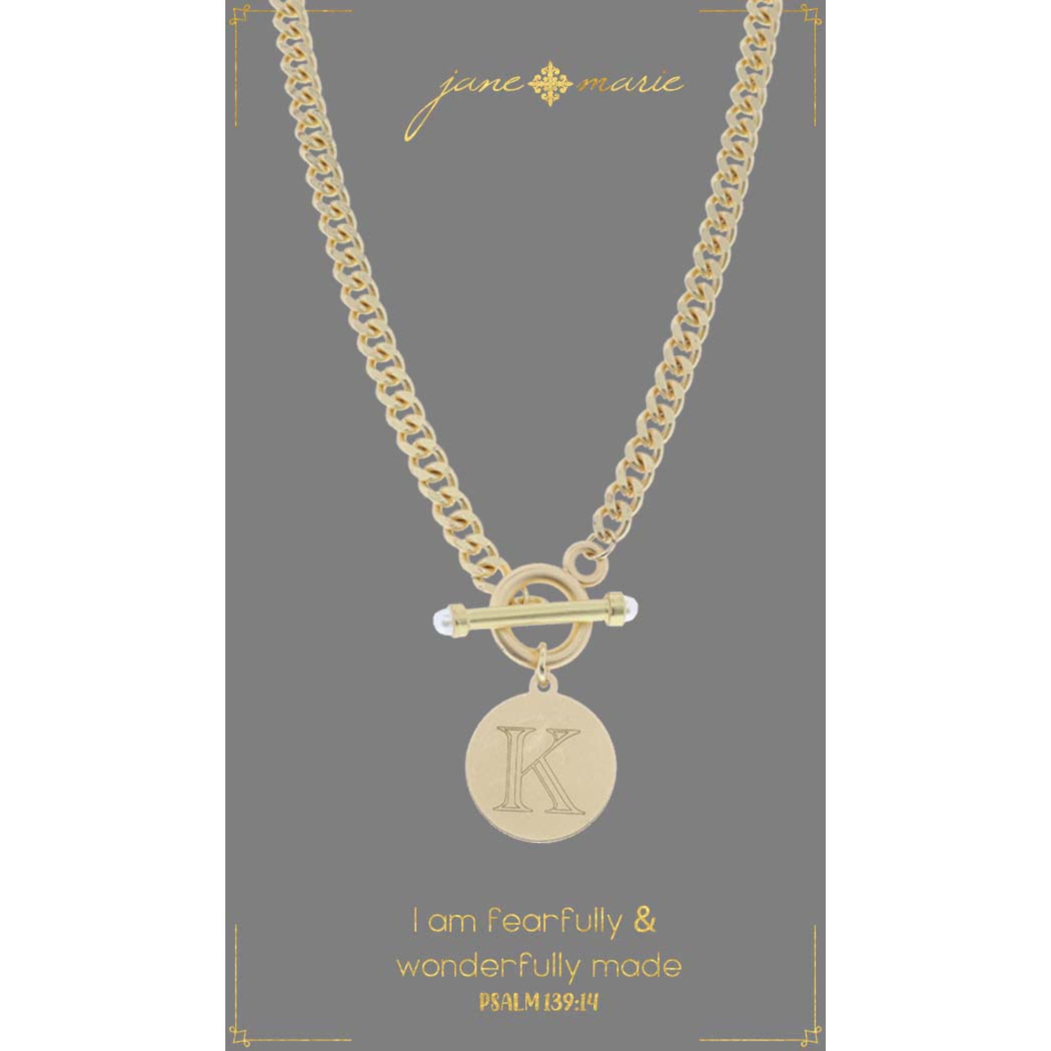 18" Engraved Initial "K" with Pearl Embellished Toggle Necklace