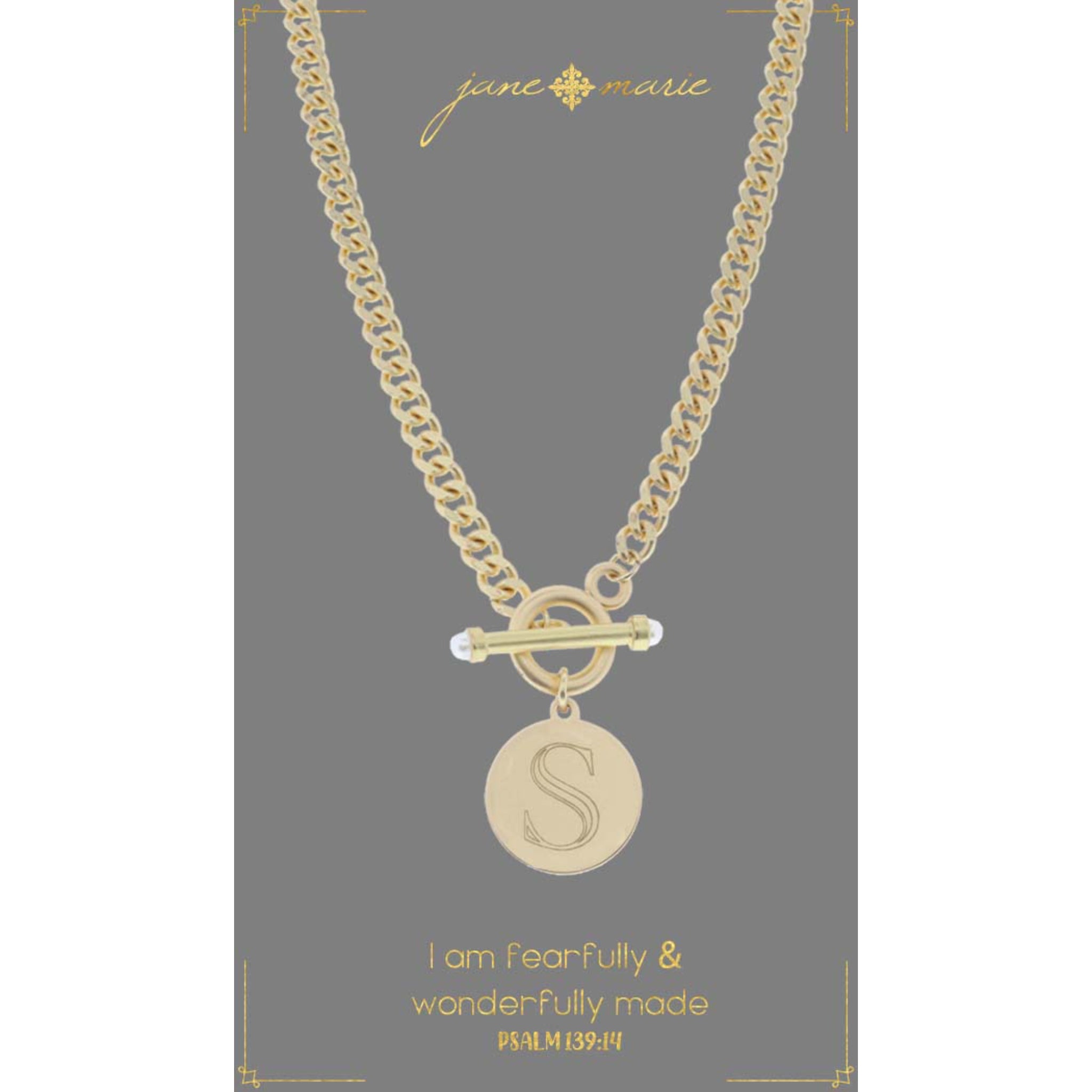 18" Engraved Initial "S" with Pearl Embellished Toggle Necklace