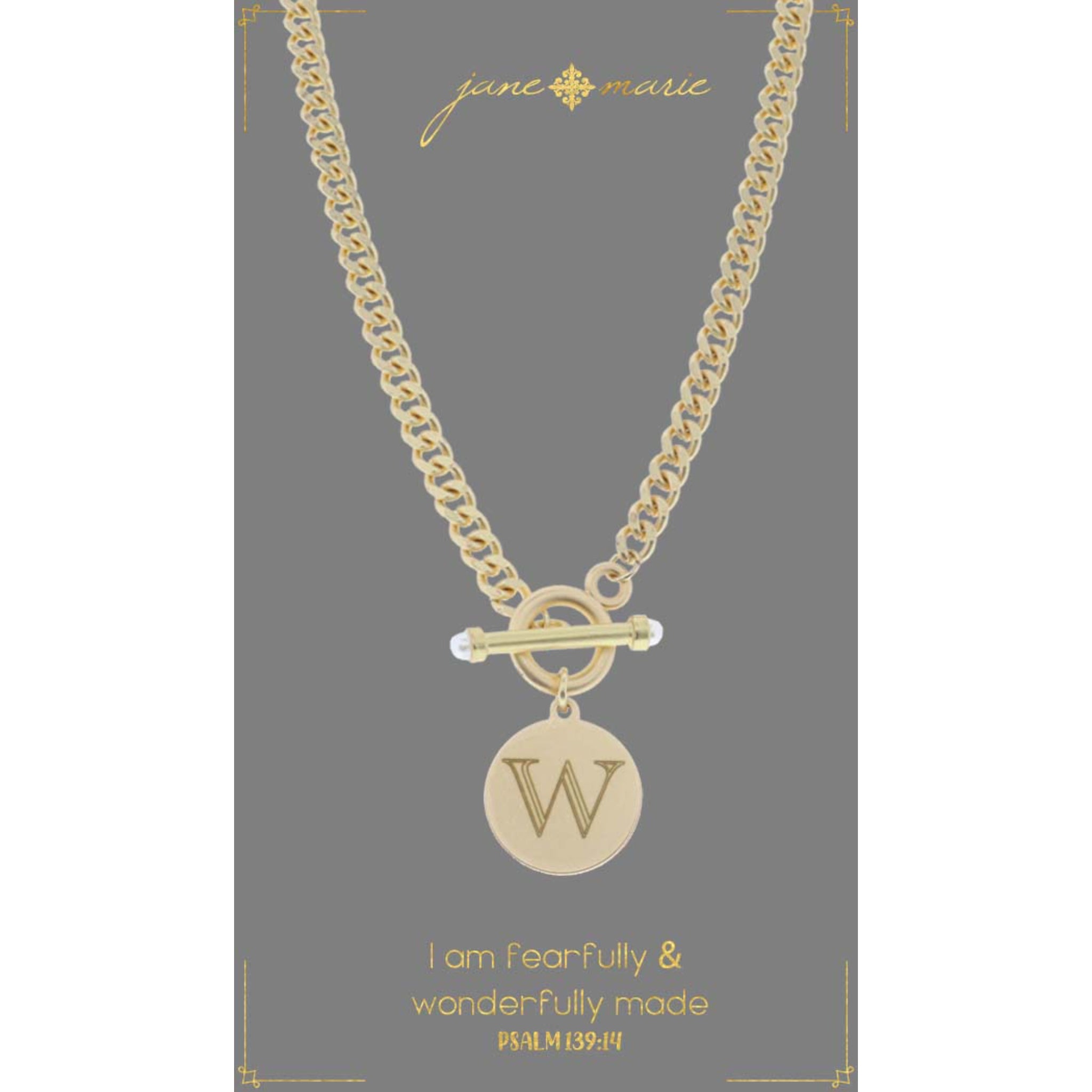 18" Engraved Initial "W" with Pearl Embellished Toggle Necklace