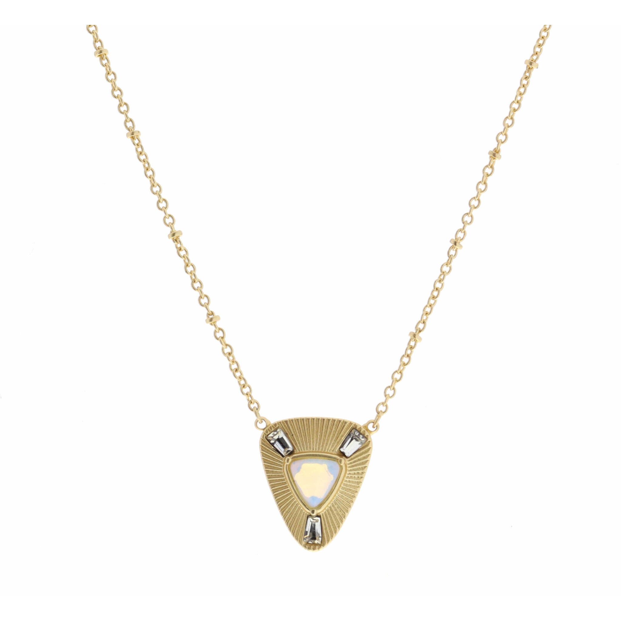 16" Rounded Triangle with Center Opalite Triangle Necklace, 3" Ext