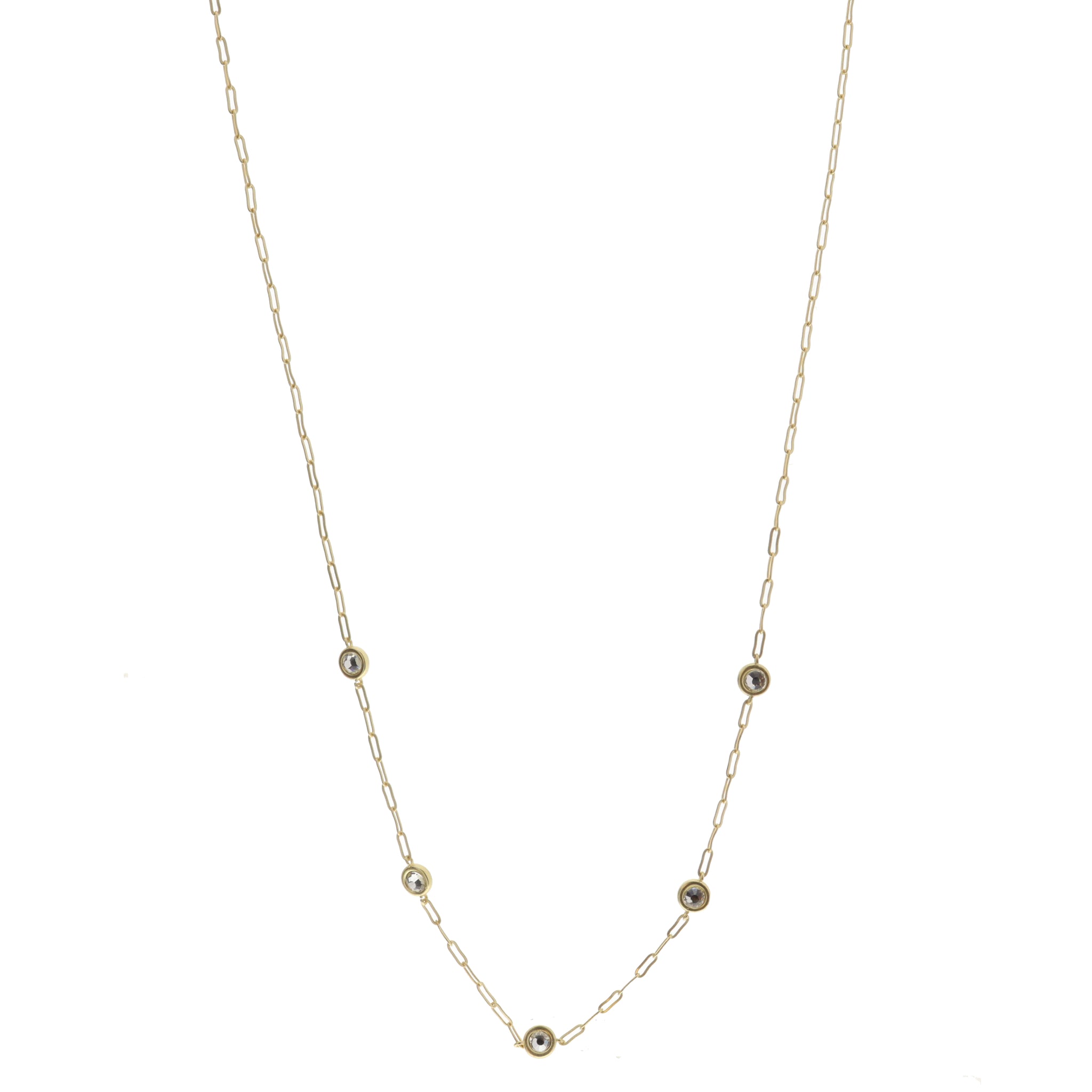 Clear Crystal in Gold Bezel Stations Necklace
