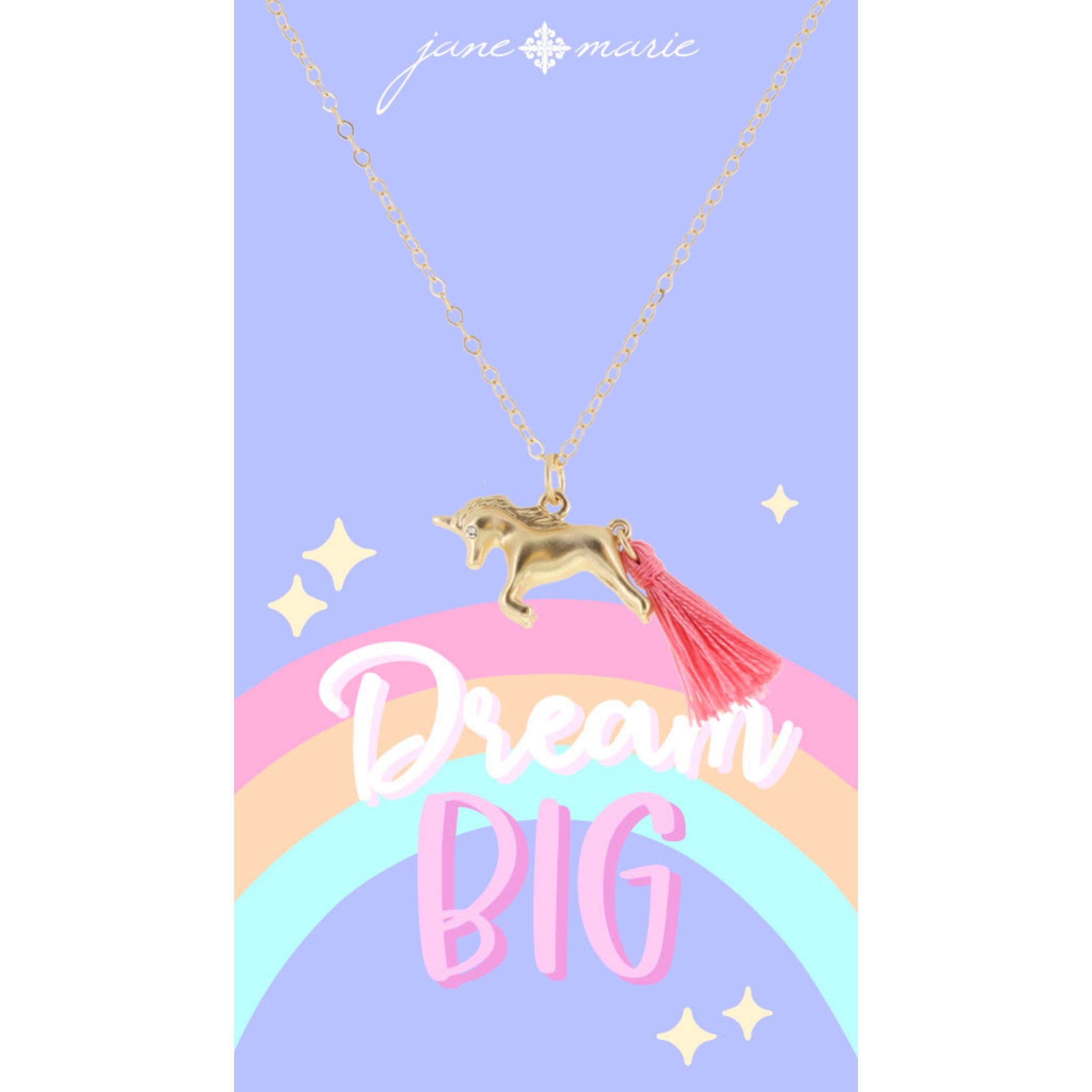 Kids Gold Unicorn with Pink Tassel Tail Necklace