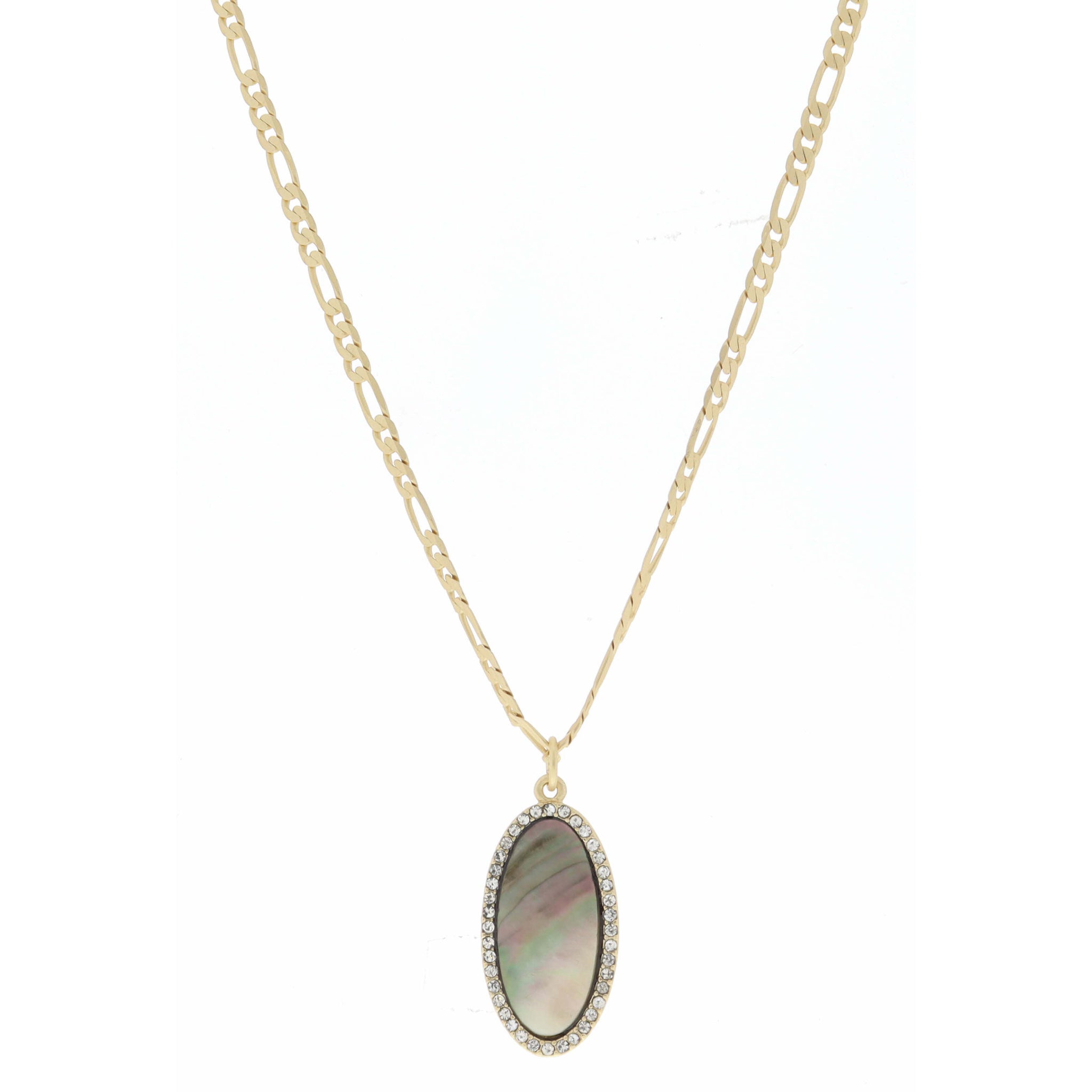 Grey Shell Oval with Clear Crystals Necklace