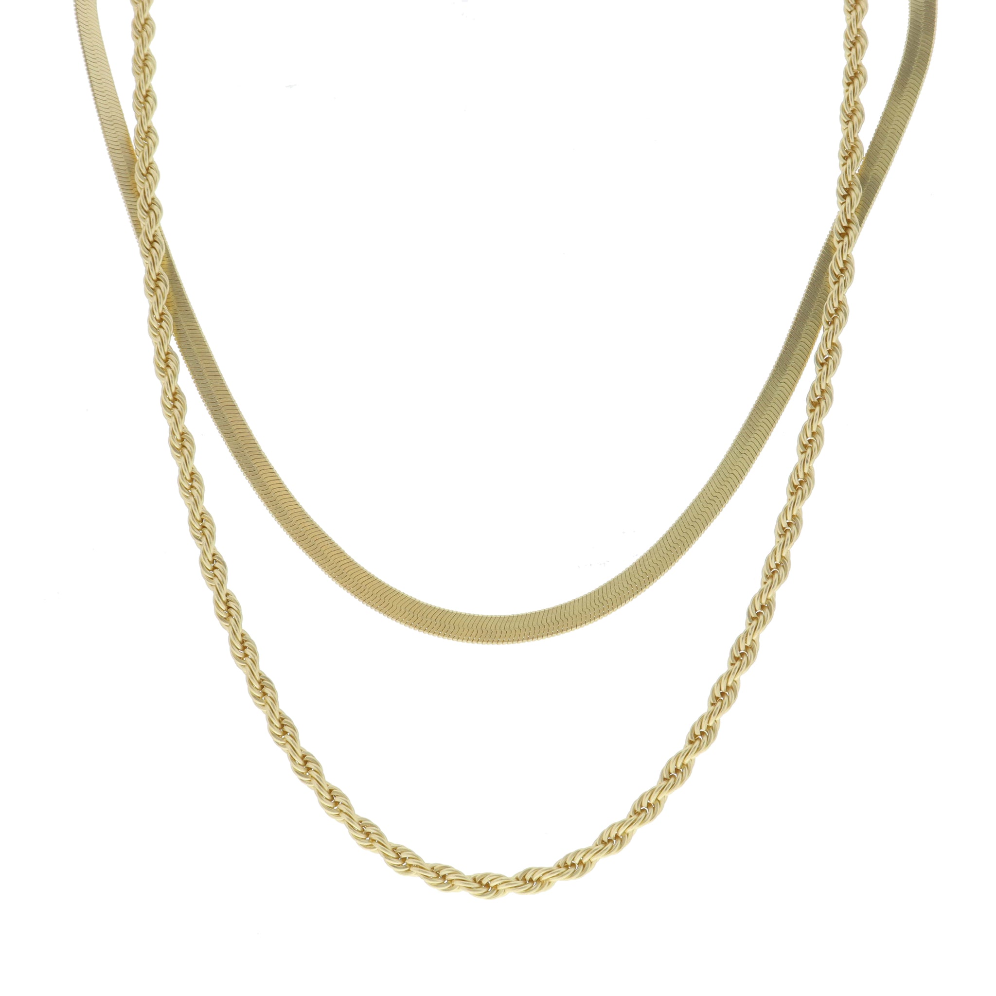 2 Strand, Gold Flat Snake Chain, Gold Rope Chain Necklace