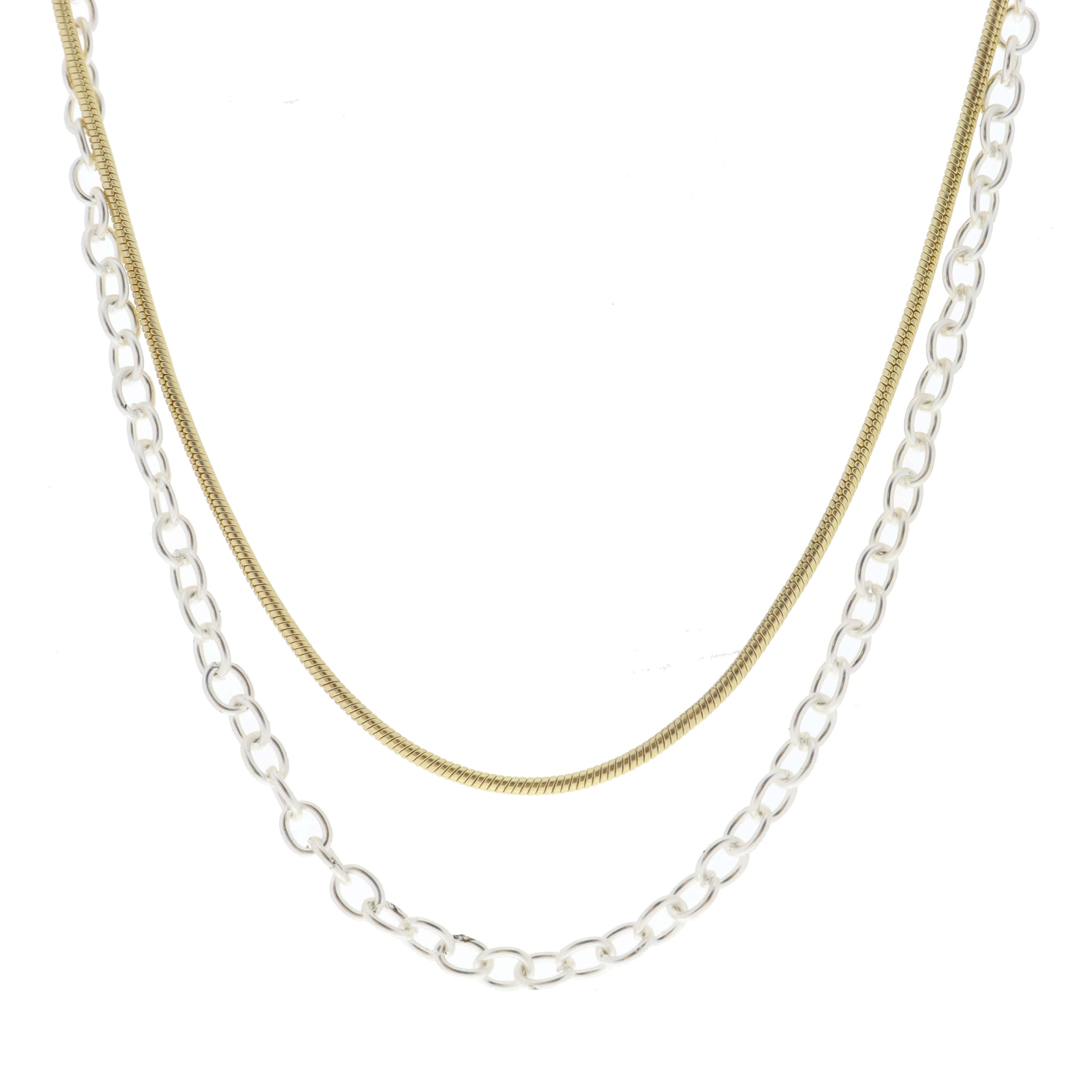 2 Strand, Gold Round Snake Chain, Silver Cable Chain Necklace
