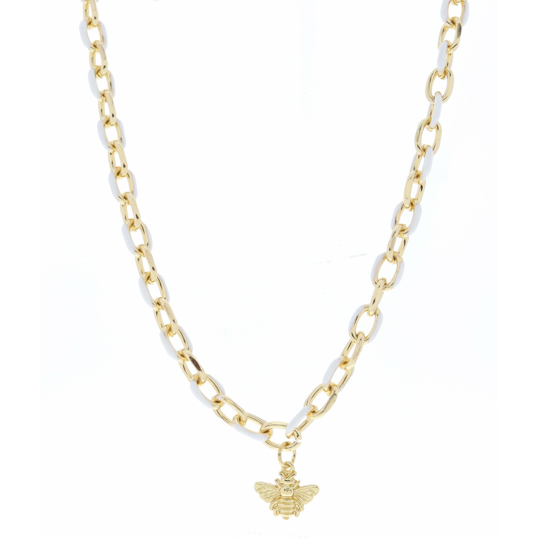 White Enamel Chain and Gold Bee Necklace
