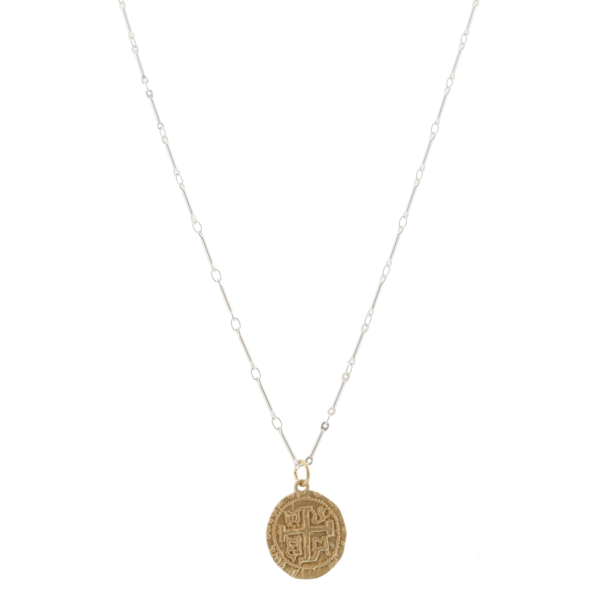Gold Hammered Square Cross Medallion Necklace, .85" Pendant