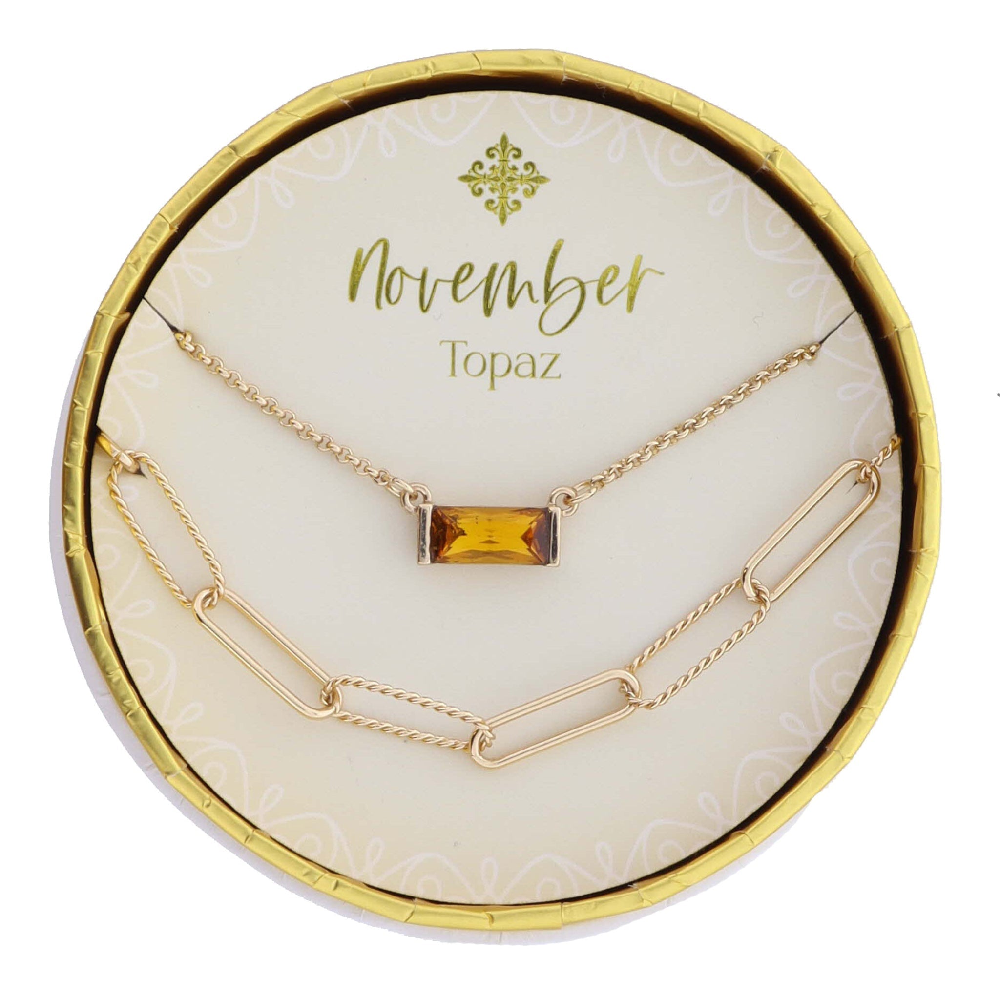 Set of 2 Necklaces, January Garnet Birthstone Baguette, Chain with Twist Links Necklace,.15" Pendant