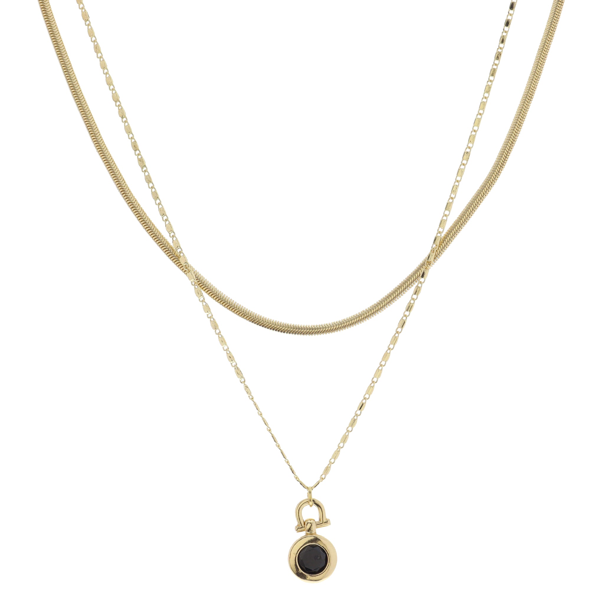 Gold Latch with Jet Circle Crystal Necklace