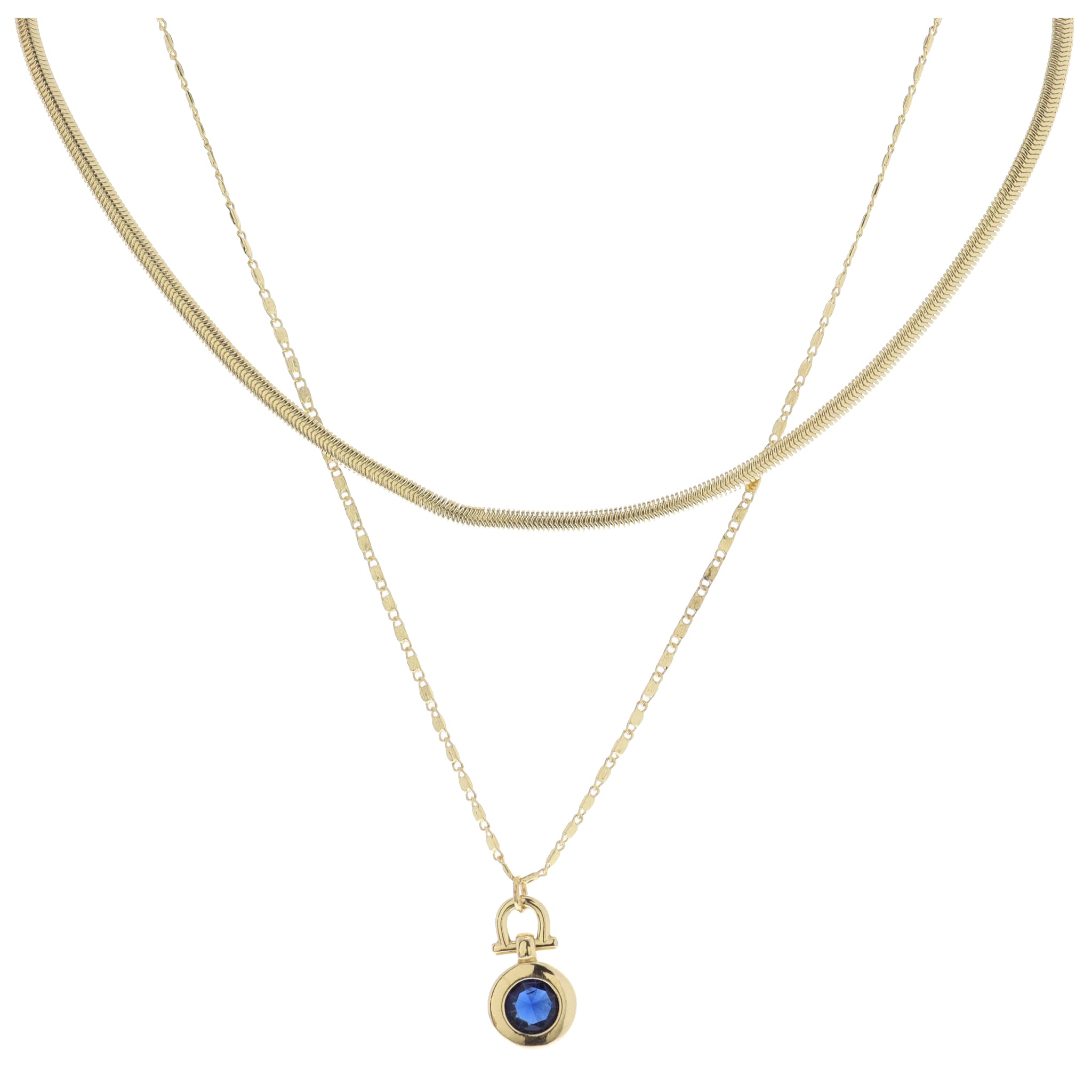 Gold Latch with Sapphire Circle Crystal Necklace