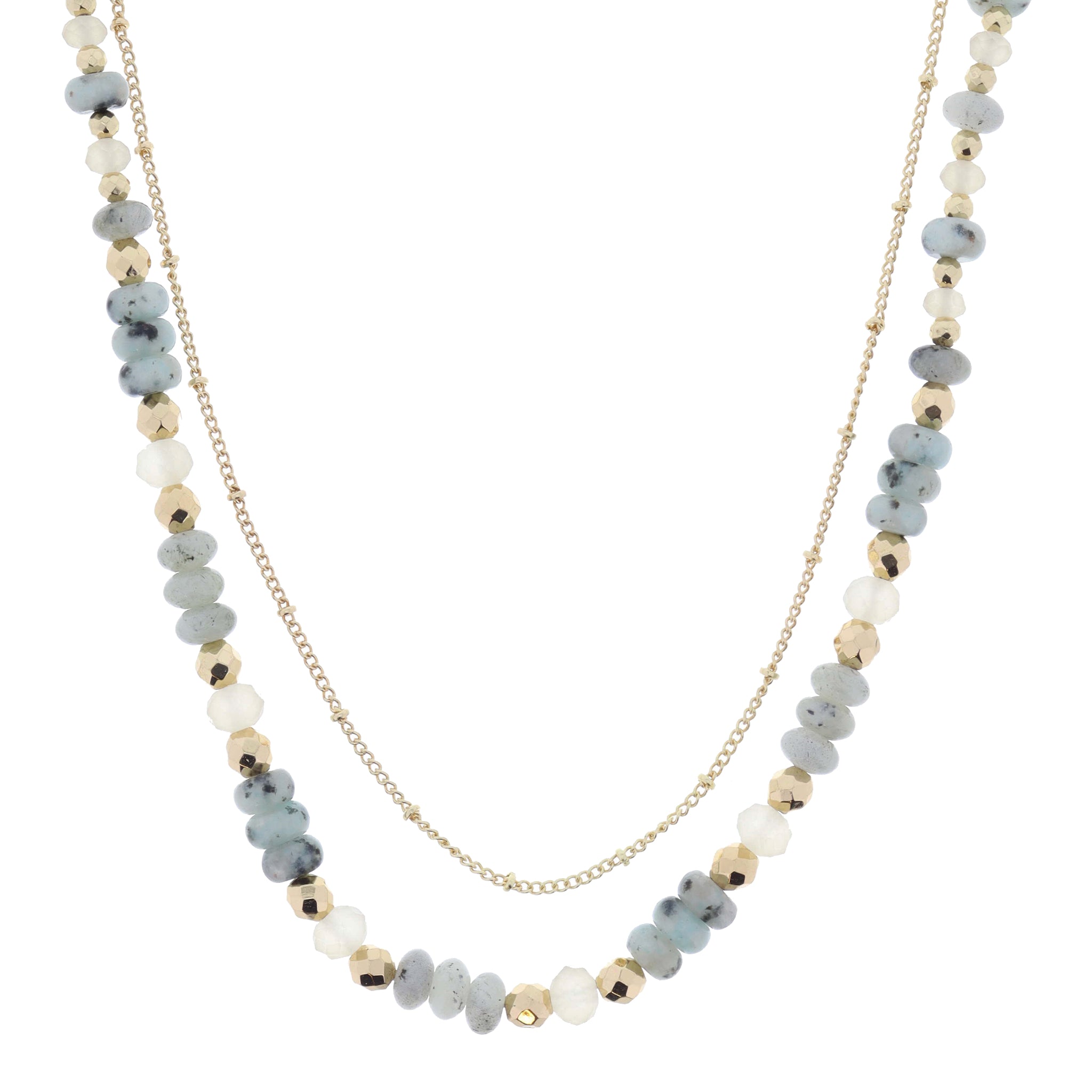2 Strand, Dainty Gold Chain, Kiwi with Gold and Natural Faceted Bead Accents Necklace