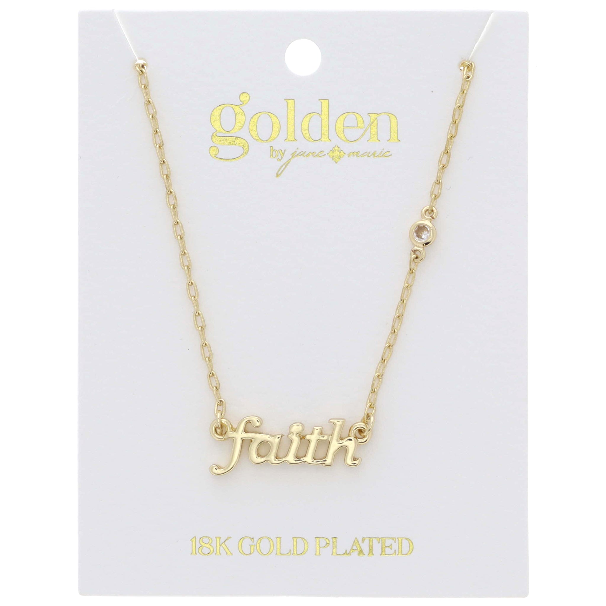 18K Gold Plated "faith" with Clear Crystal Accent Necklace