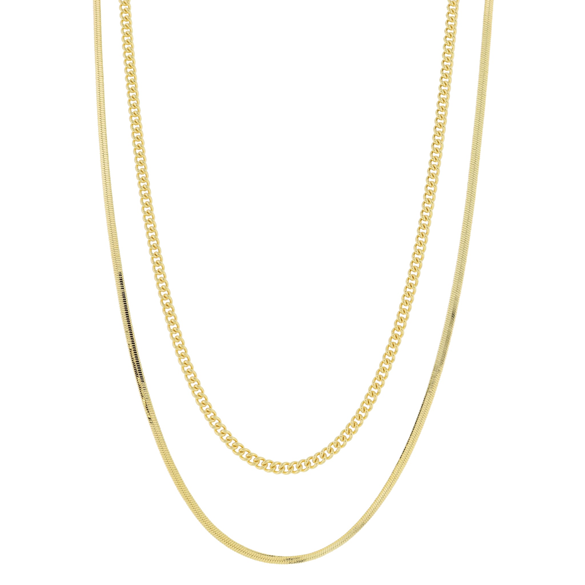 16", 18" 18K Gold Plated Dainty 2 Strand, Curb Chain, Snake Chain Necklace, 3" Ext