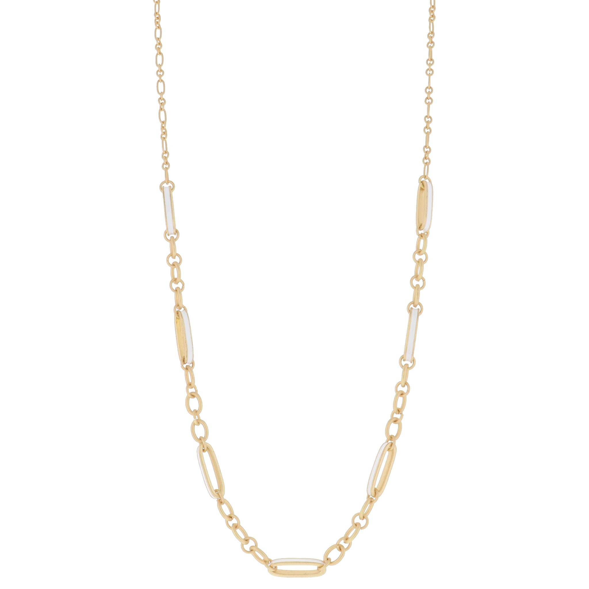 Large White Enamel Paperclip Links with Gold Chain Portions Between Necklace, 3" Ext