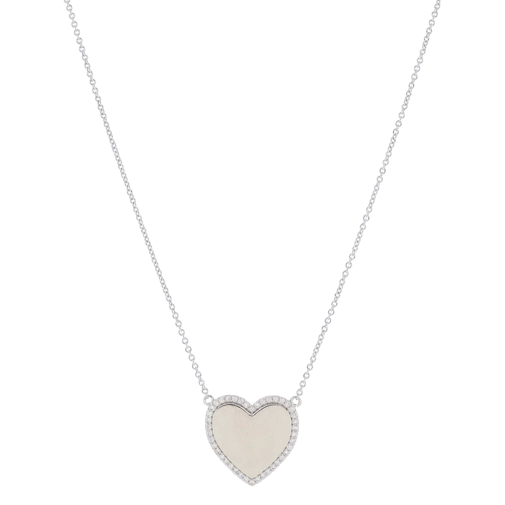 16" Larger Silver Heart with Pave Crystal Outline Necklace, 3" Ext