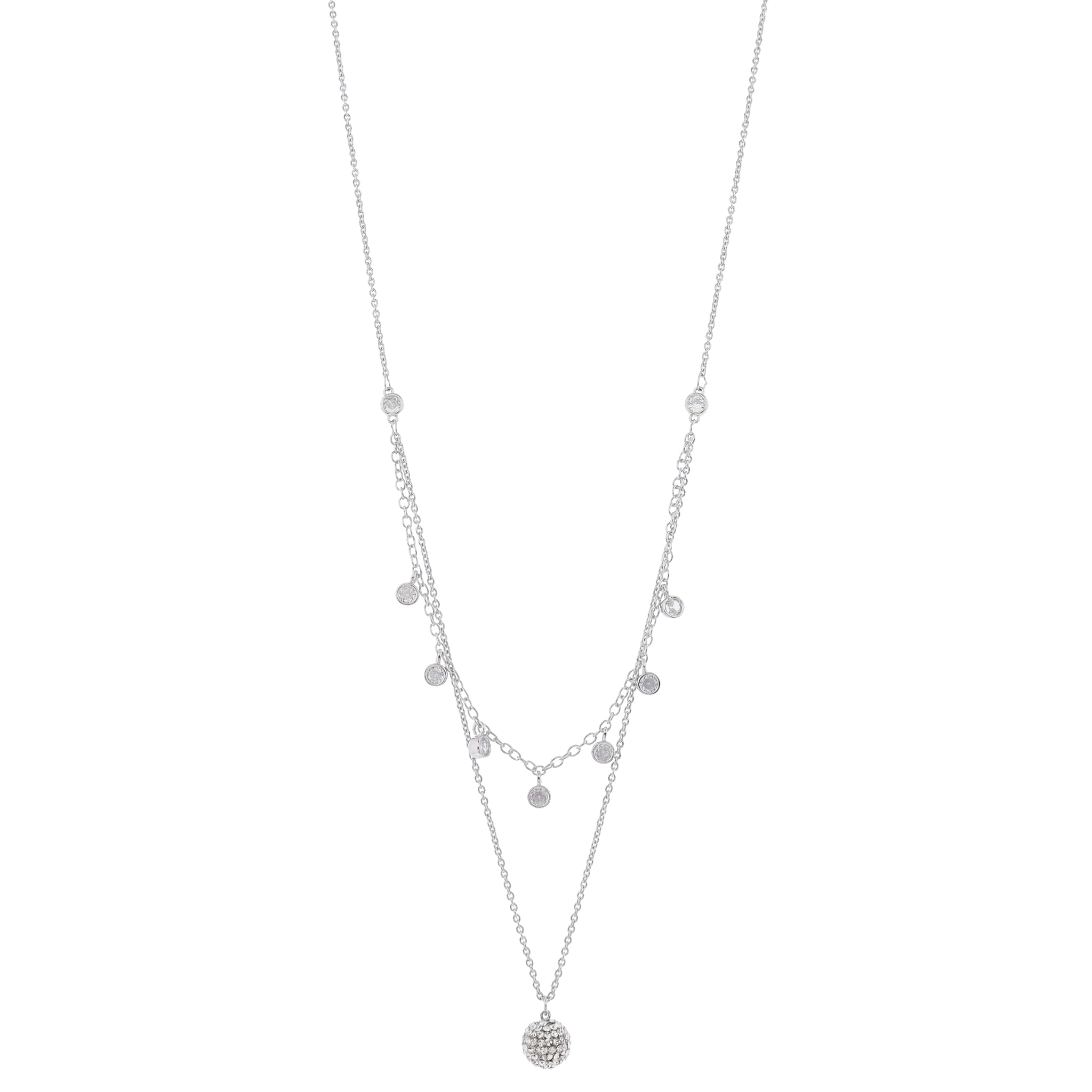 Adj. Crystals with 2 Strands, Crystal Dangles, & Crystal Ball Necklace, .15", .35" Pendant
