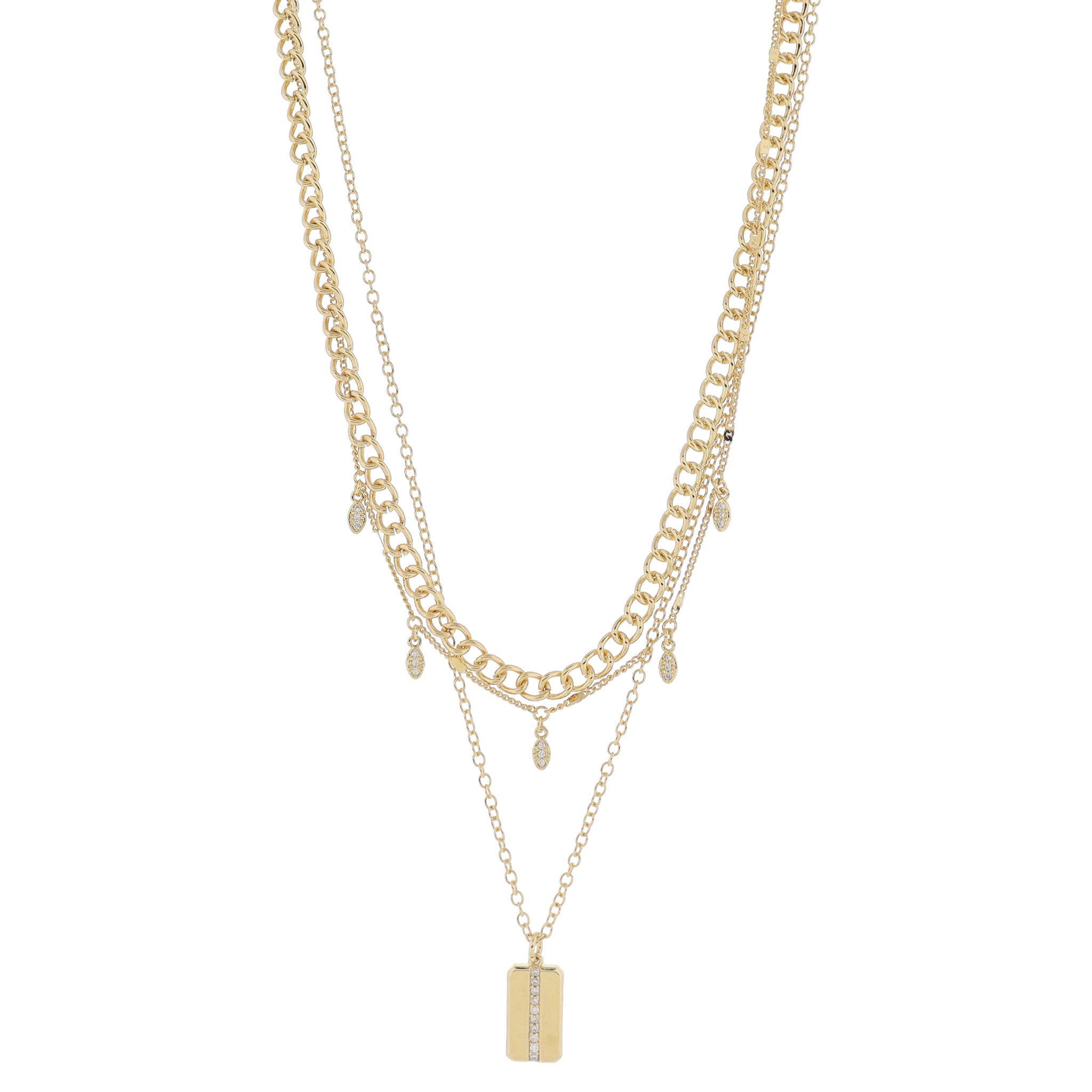 16", 16", 18" Set of 3, Curb Chain with Marquises, Curb Chain, Link with Rectangle Necklace, 3"Ext
