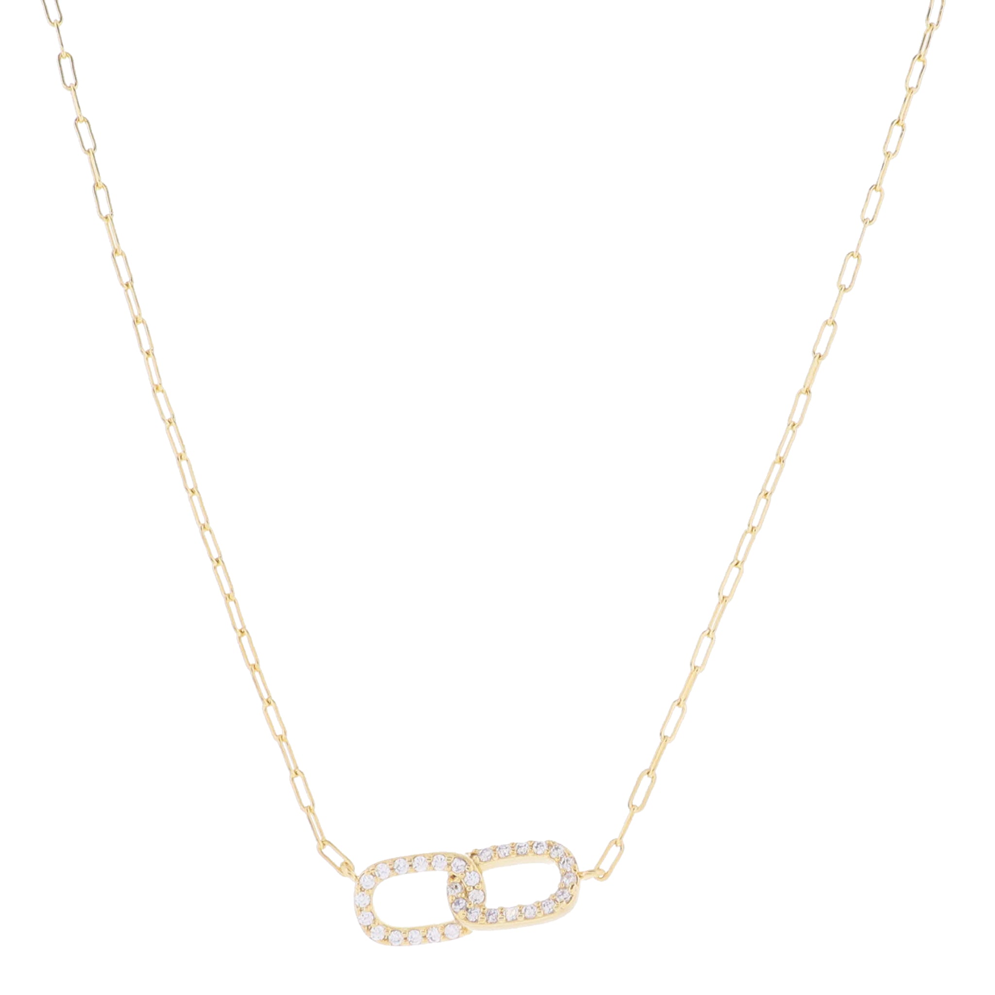 16" 18K Gold Plated Crystal Pave Double Oval Links , 3" Ext