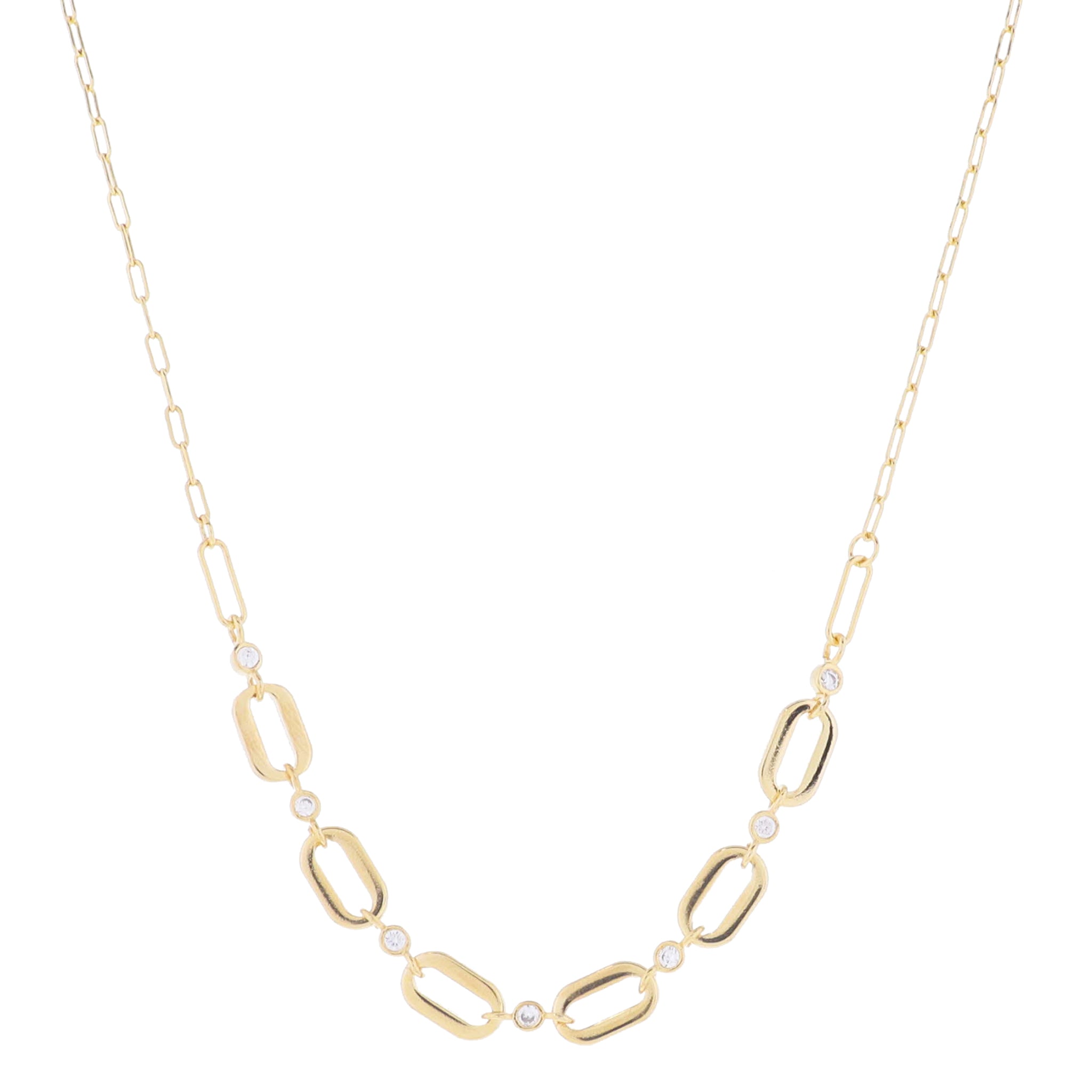 16" 18K Gold Plated Thick Oval Links with Crystal Connectors Portion , 3" Ext