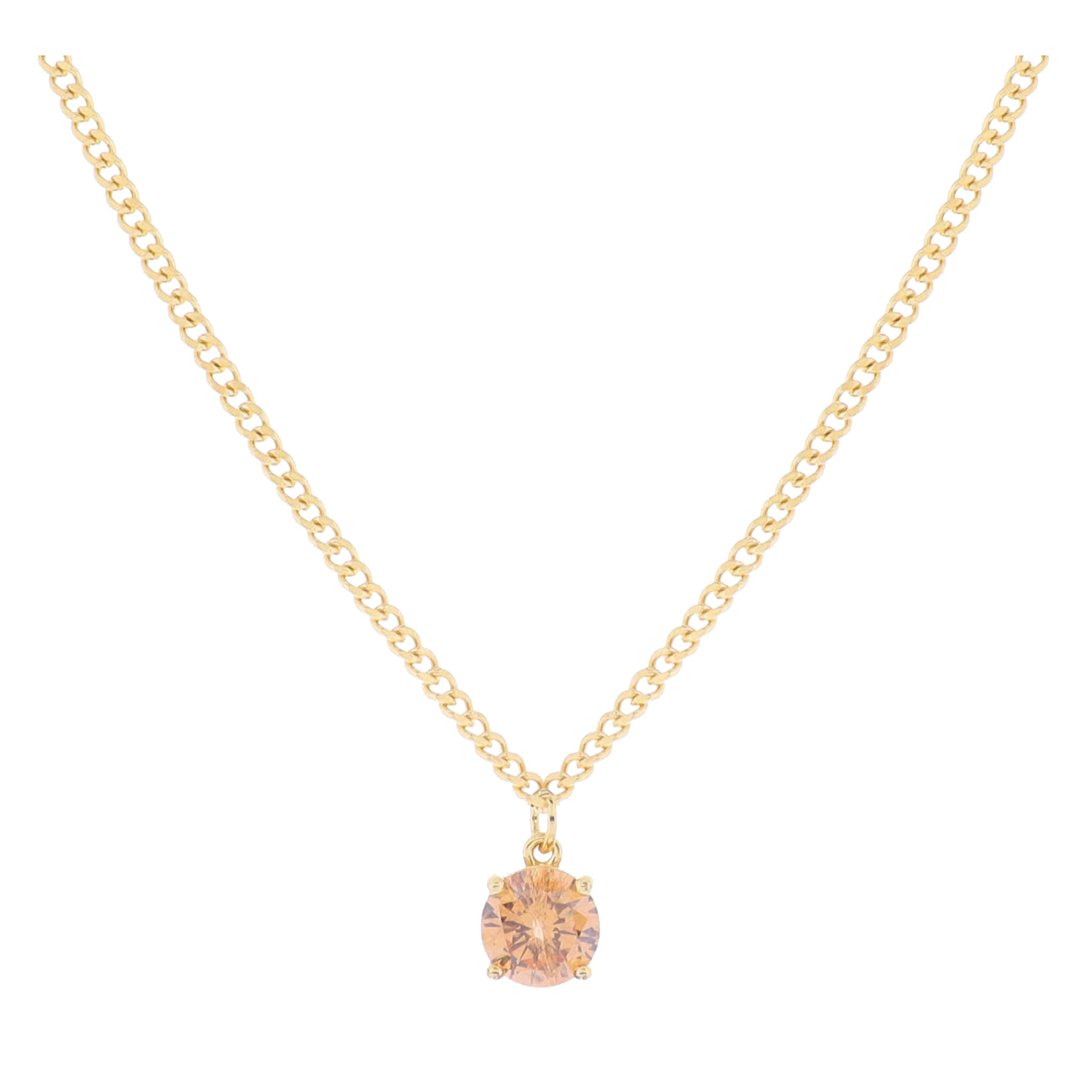 16" 18K Gold Plated Curb Chain with Champagne Crystal Necklace, 3" Ext