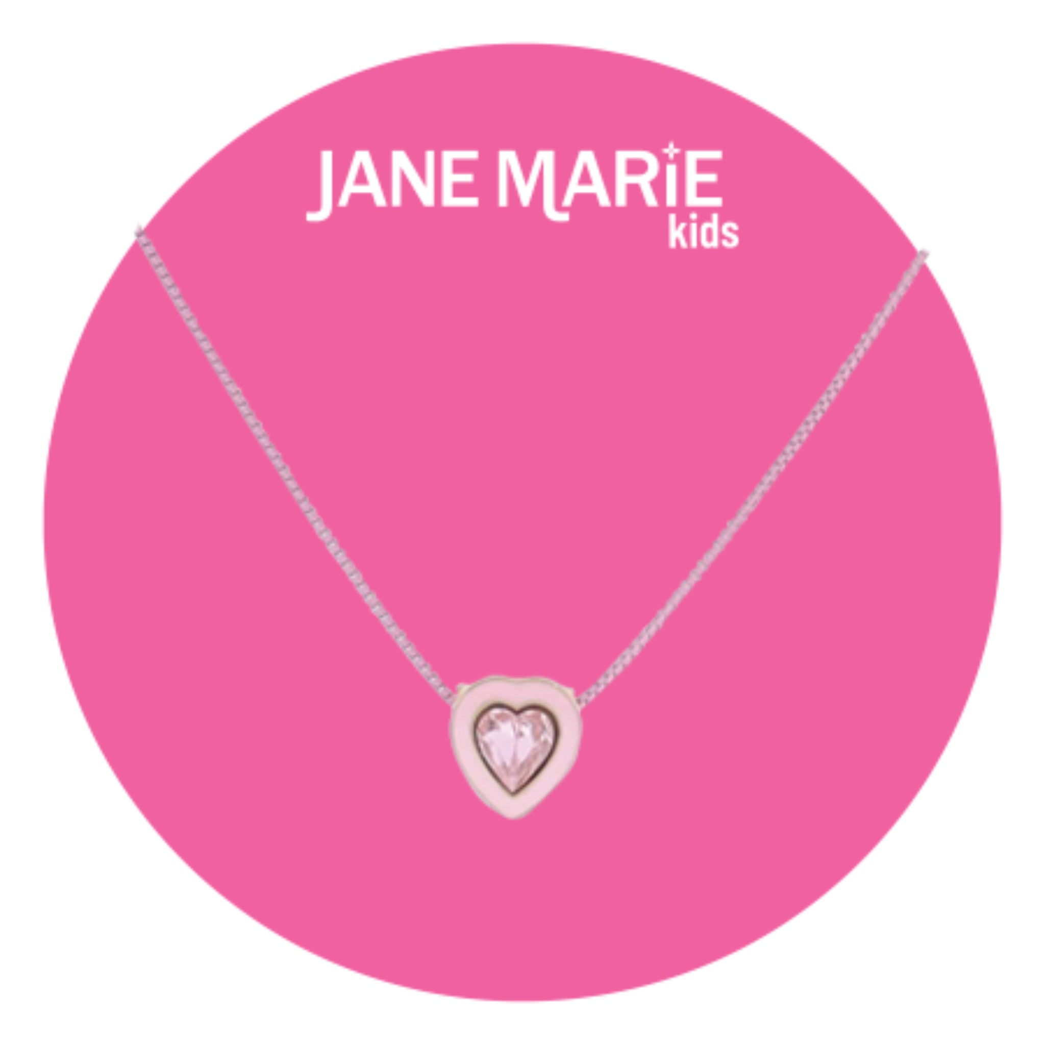 Kids 14" Light Pink Chain Necklace with Light Pink Enamel & Pink Crystal Heart