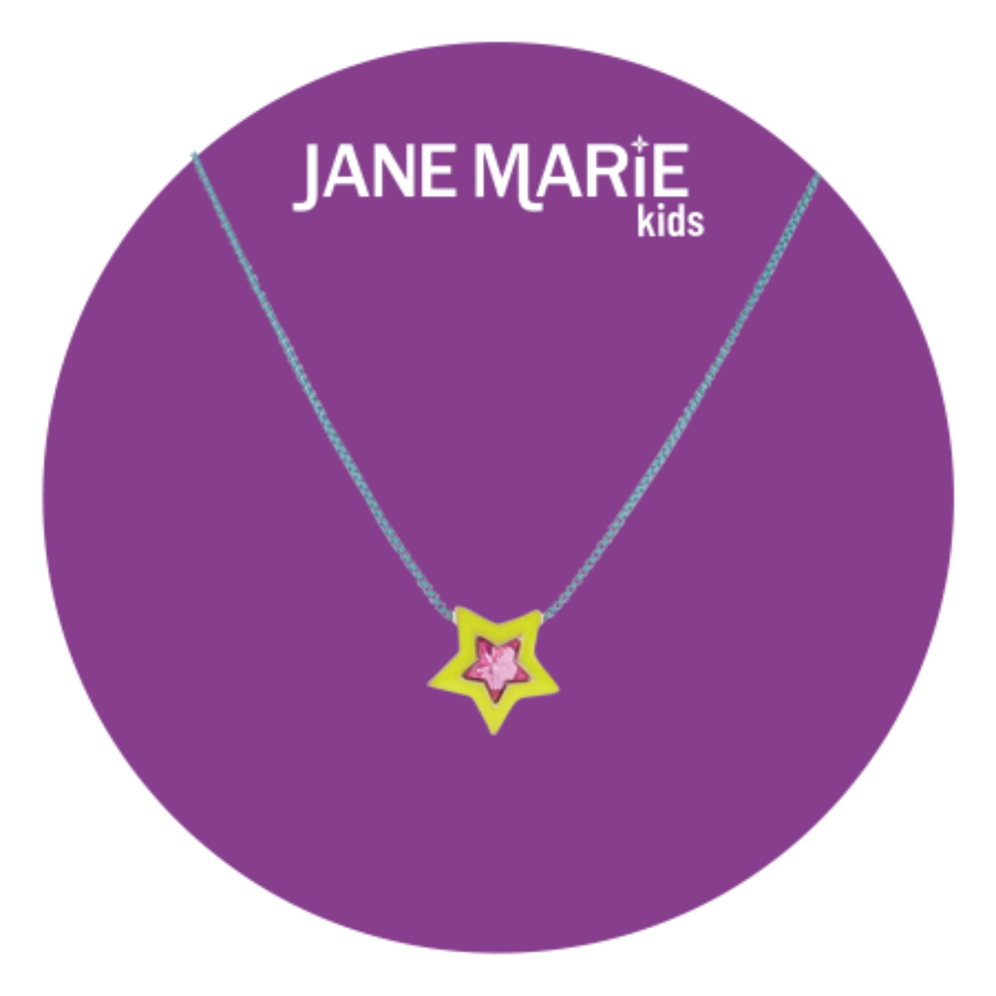 Kids 14" Teal Chain Necklace with Yellow Enamel & Hot Pink Crystal Star