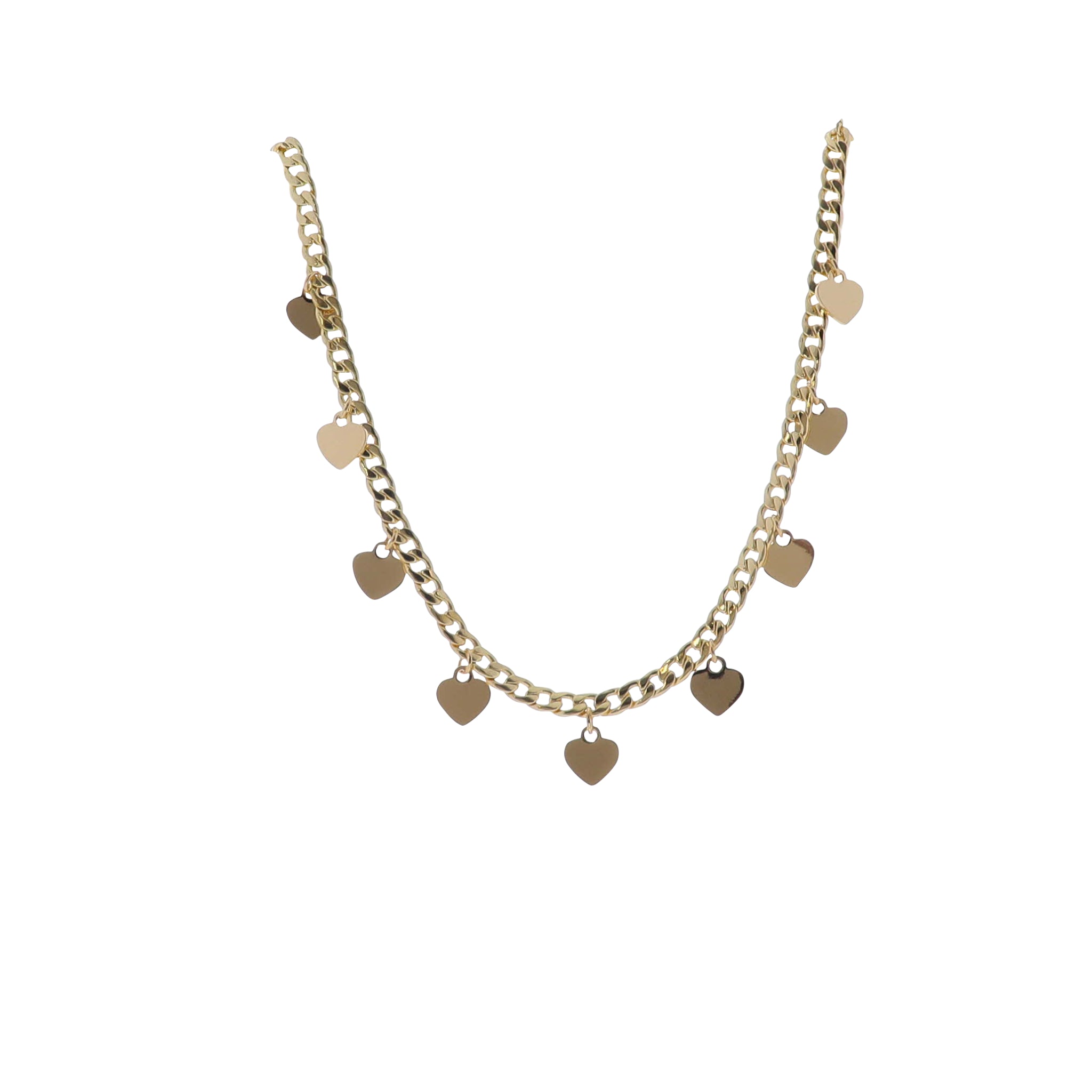18"-24" Gold Curb Chain Necklace with Gold Hearts Stations