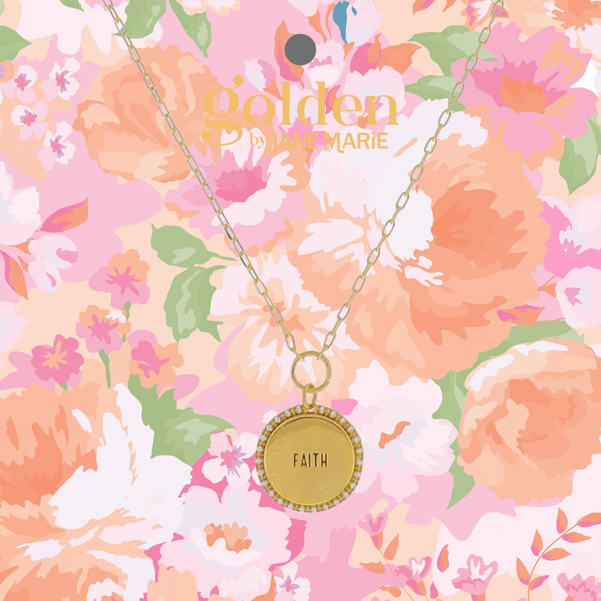 16" 18K Gold Plated Paperclip Chain Necklace with "Faith" Crystal Inlayed Disk