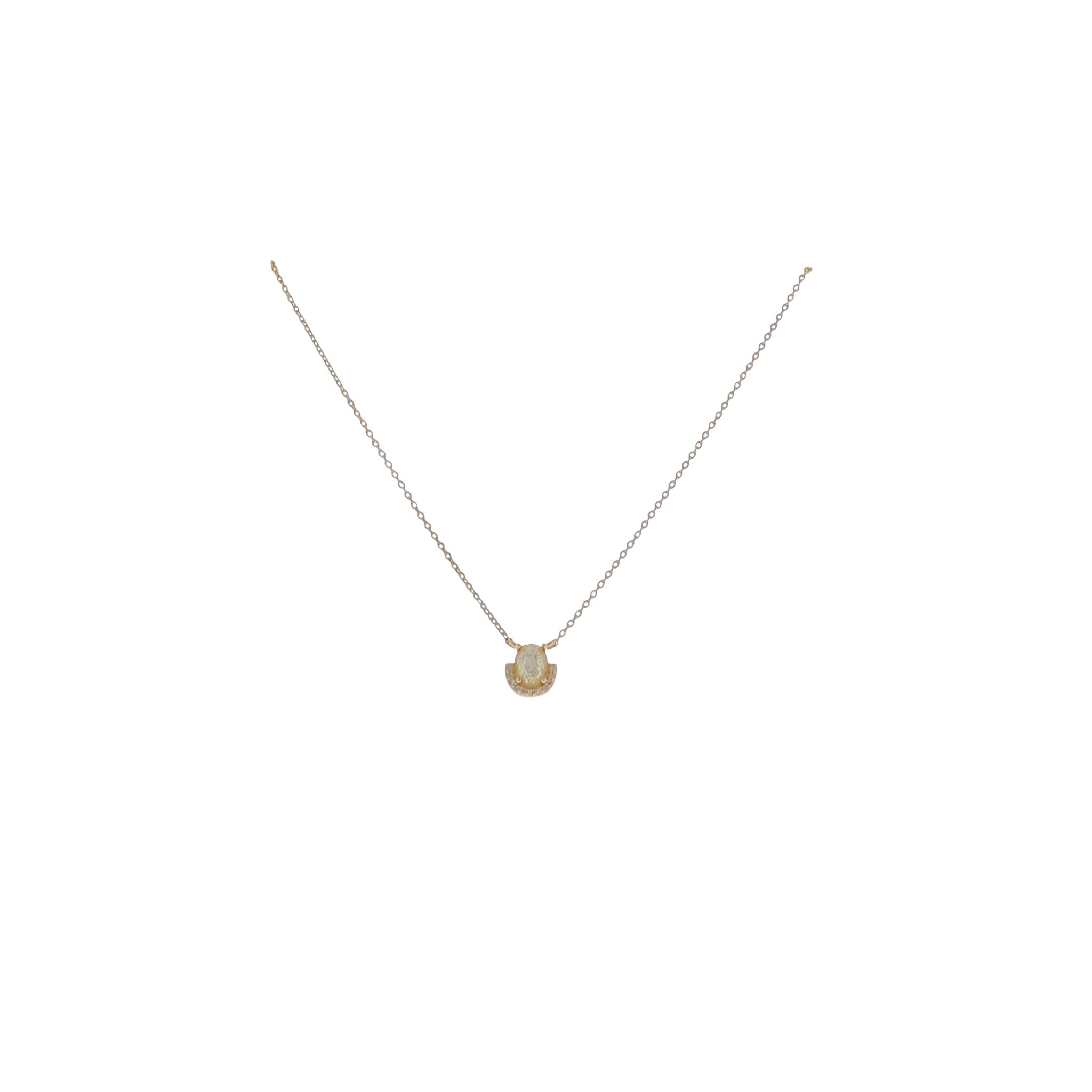 17" 18K Gold Plated Paperclip Chain Necklace with Opal with Curved Crystal Accent Pendant