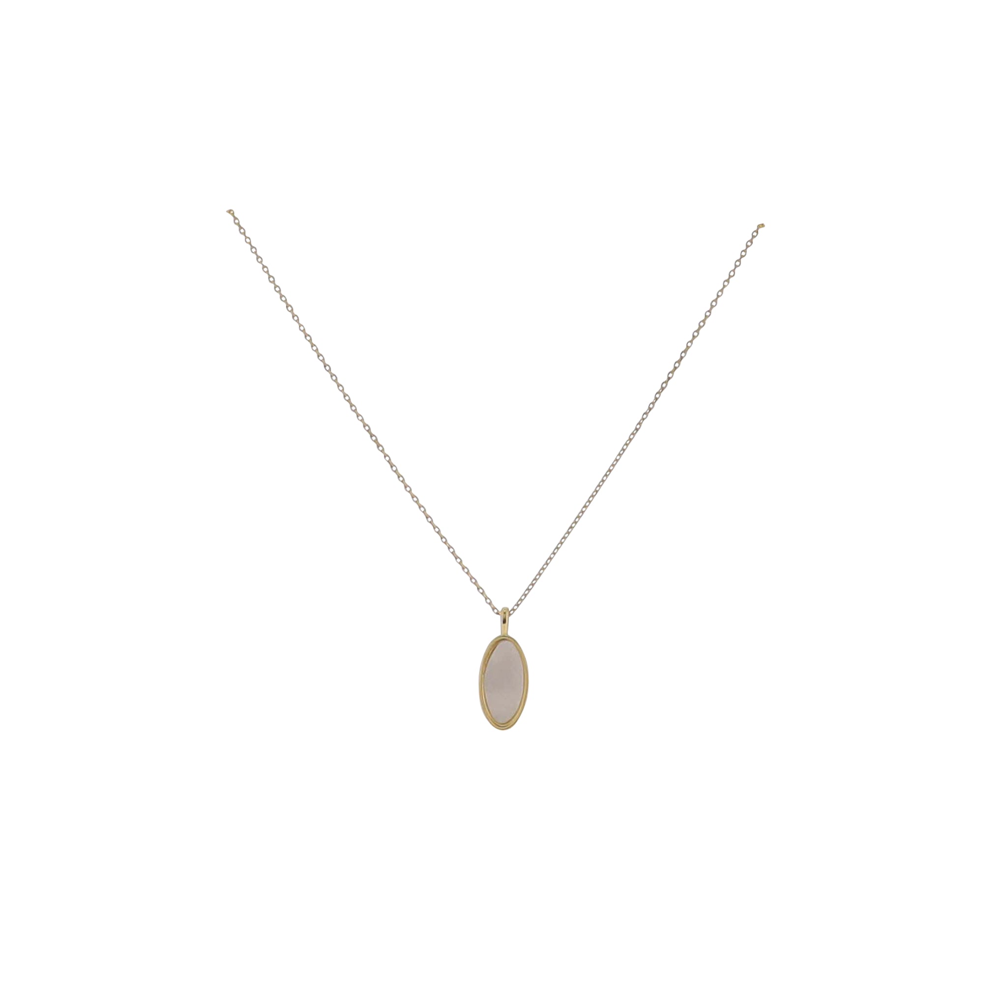 17" 18K Gold Plated Paperclip Chain Necklace with Shell Oval Pendant