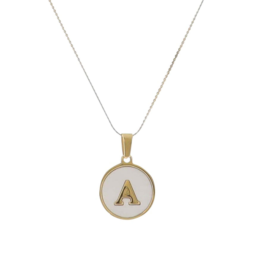 15" 18K Gold Plated Fine Rope Chain Necklace with Initial "A" Pearl Circle