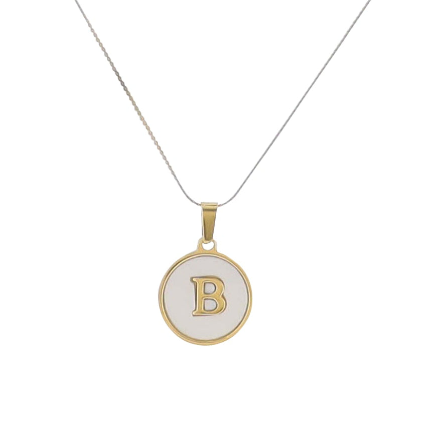 15" 18K Gold Plated Fine Rope Chain Necklace with Initial "B" Pearl Circle