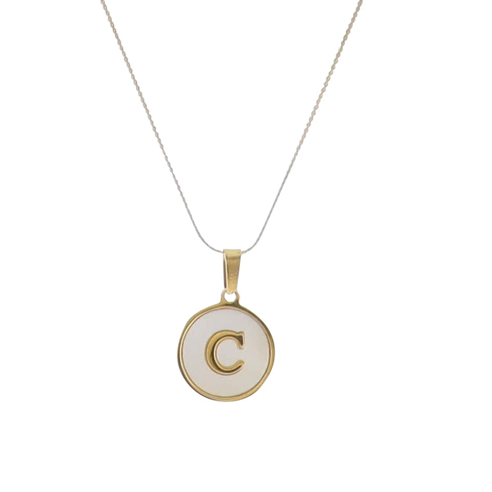 15" 18K Gold Plated Fine Rope Chain Necklace with Initial "C" Pearl Circle