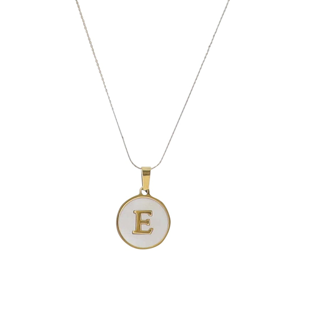15" 18K Gold Plated Fine Rope Chain Necklace with Initial "E" Pearl Circle