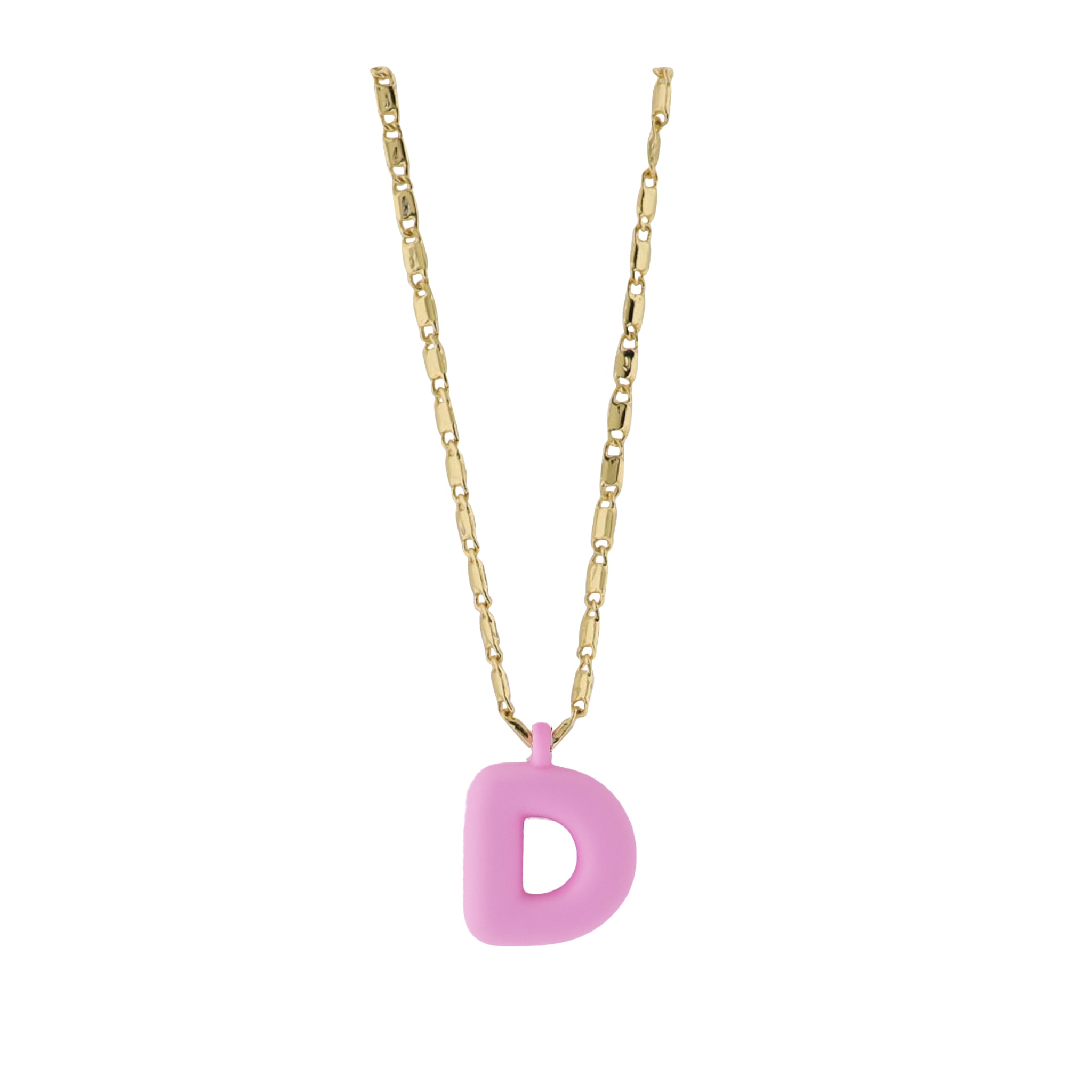 Kids 18K Gold Plated Chain Necklace with Pink "D"